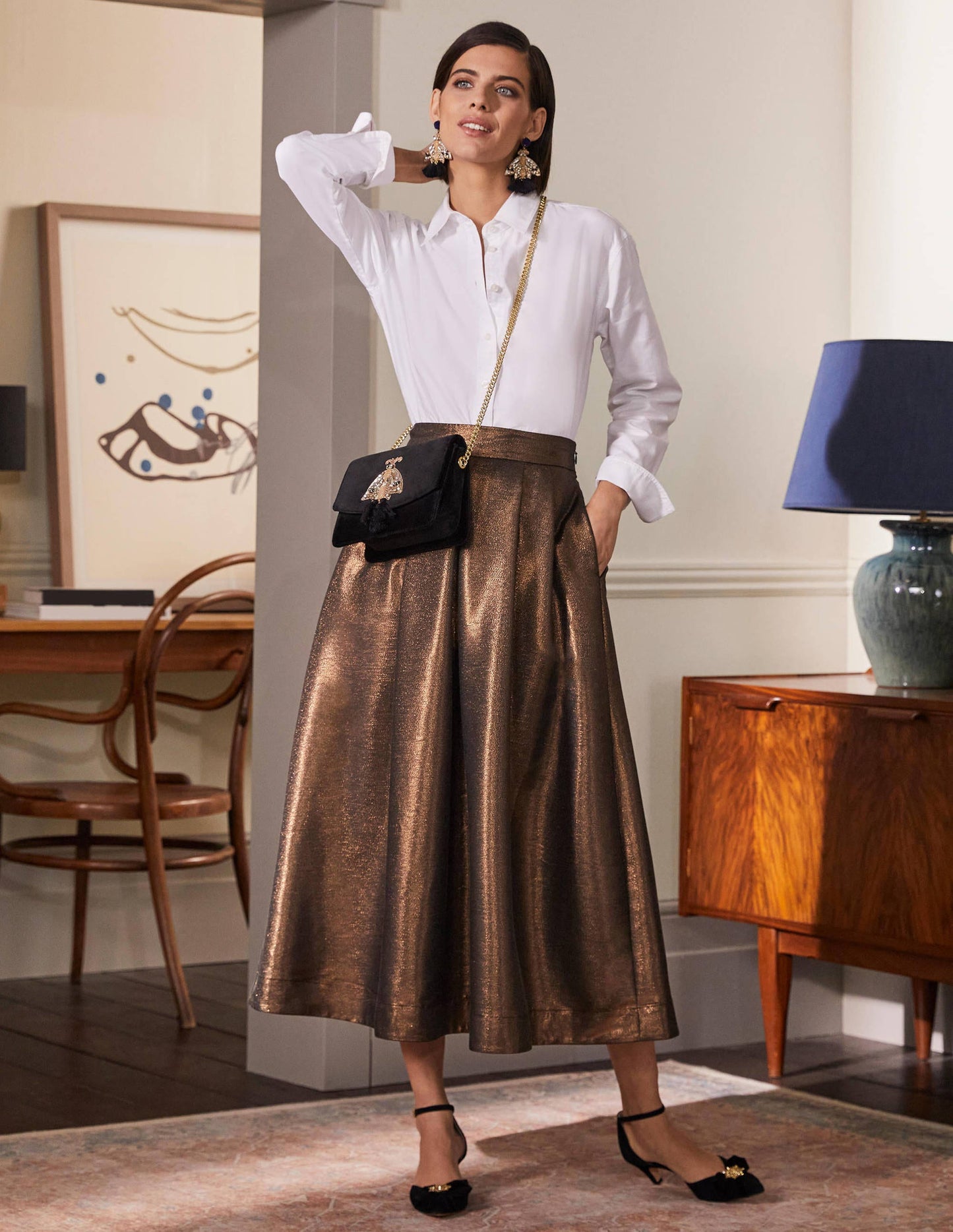 Bronzed Full Midi Skirt-Metallic