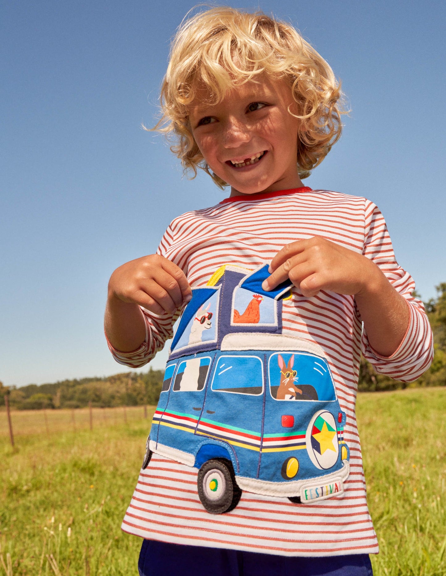 Lift-the-flap Vehicle T-shirt-Strawberry Red/Ivory Camper