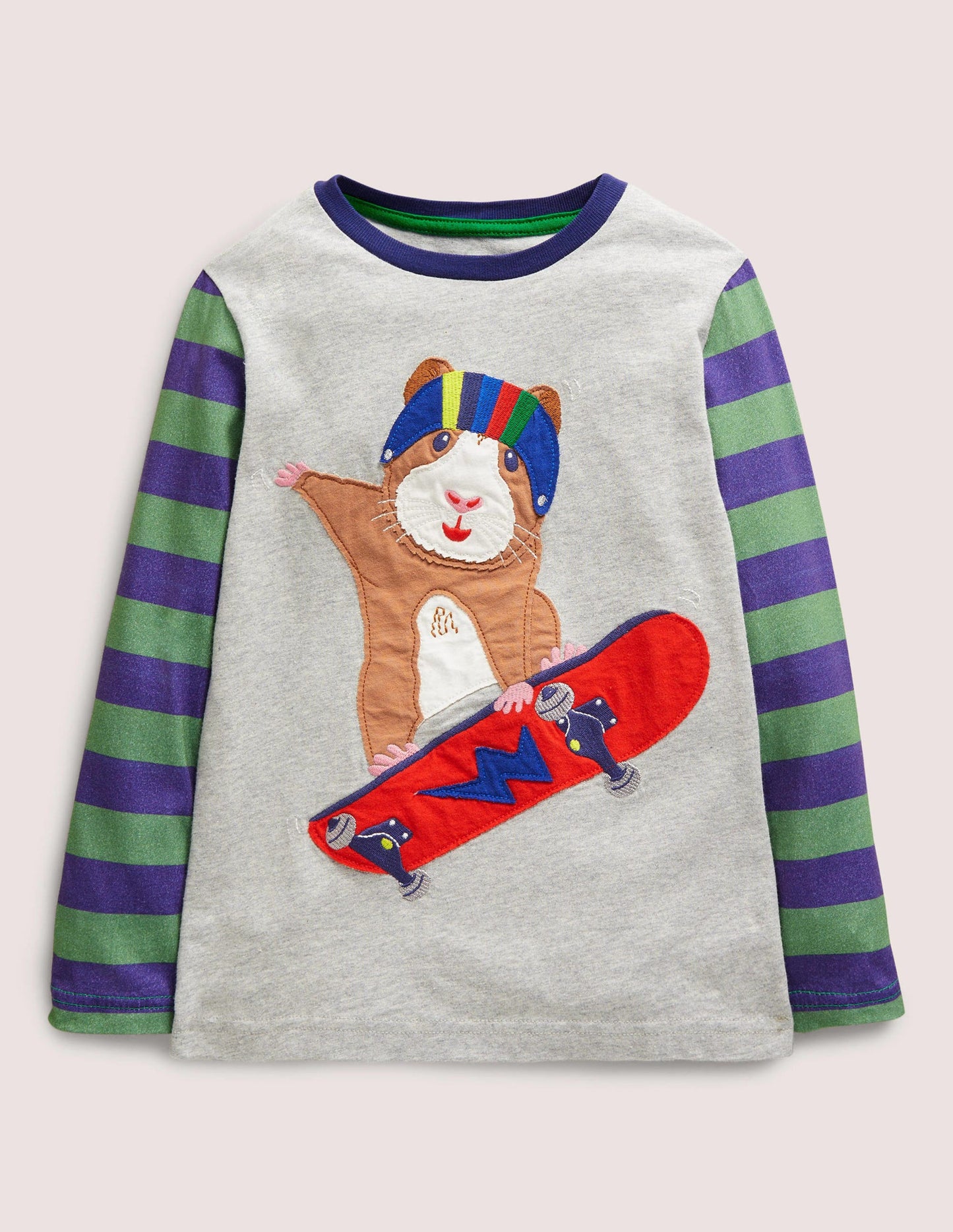 Appliqué Hotchpotch T-shirt-Grey Marl Boarding Guinea Pig
