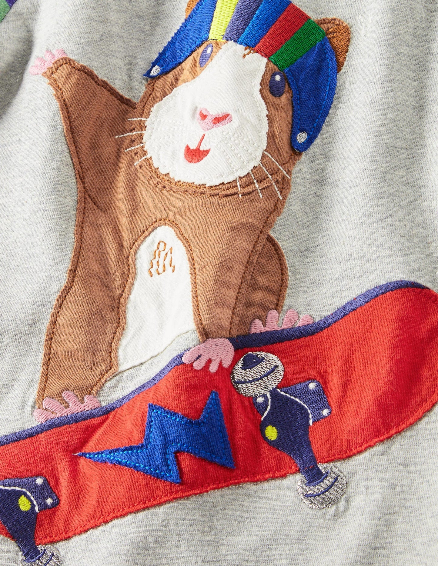 Appliqué Hotchpotch T-shirt-Grey Marl Boarding Guinea Pig
