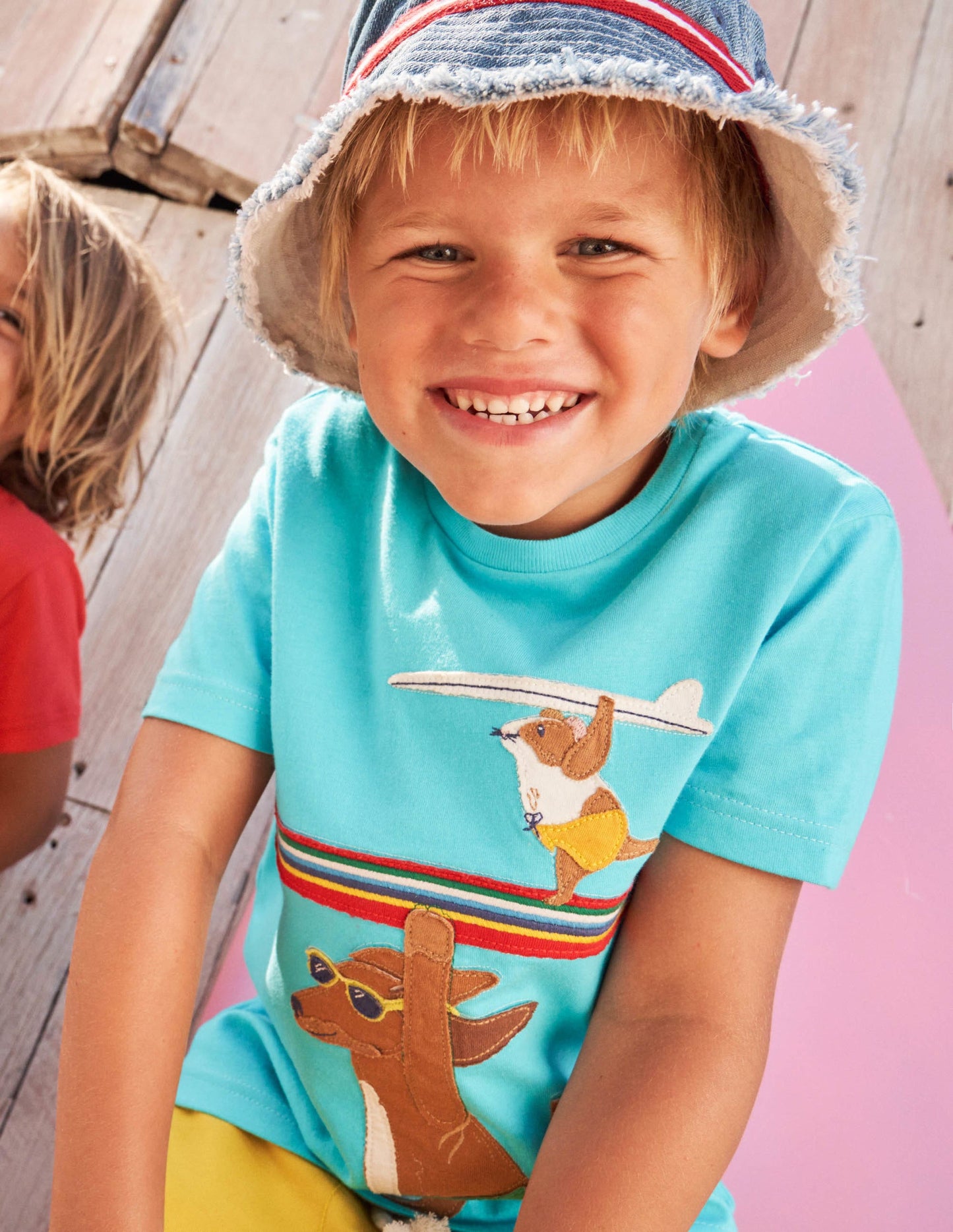 Beach Appliqué T-shirt-Turquoise Blue Surfing Dog