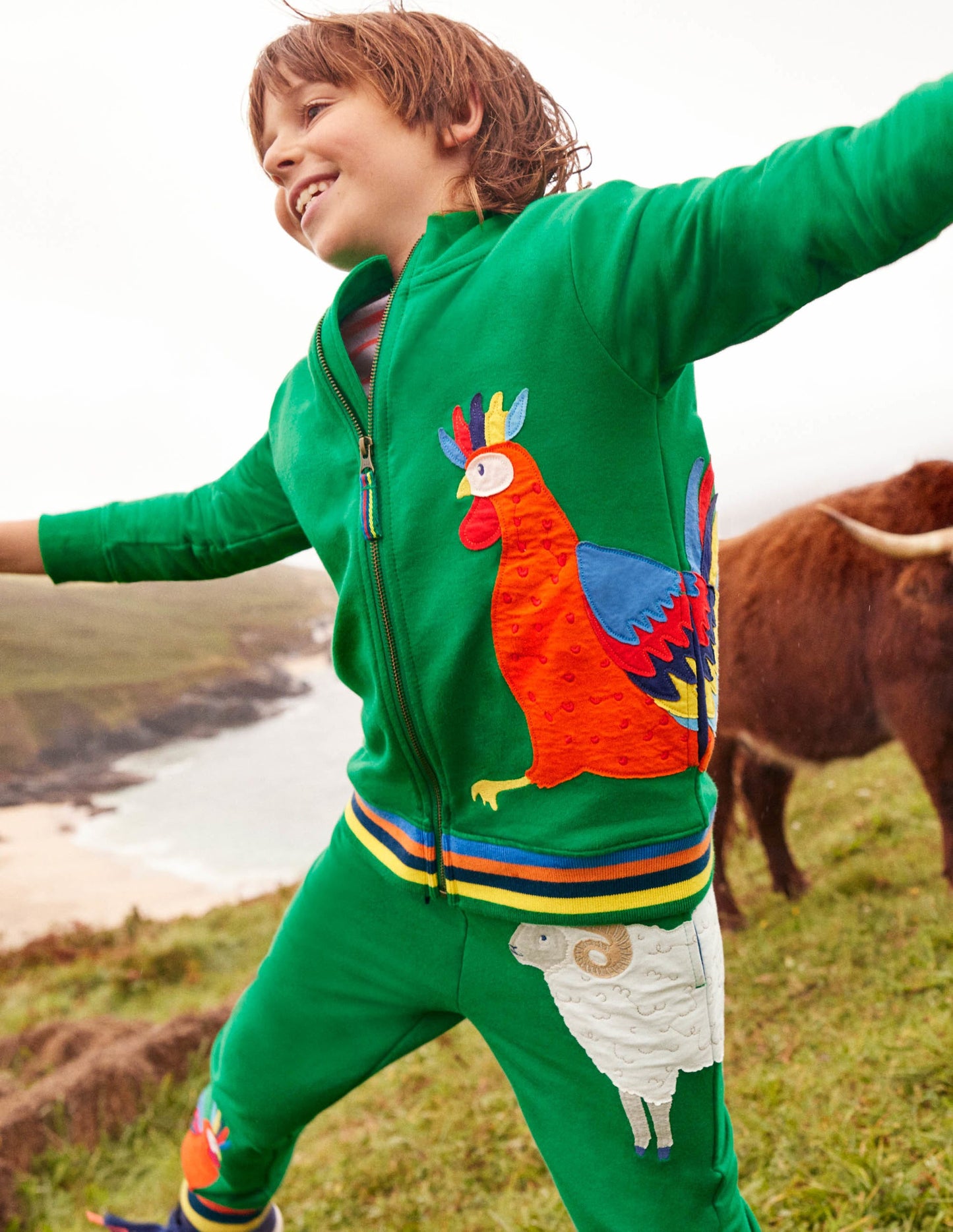 Cockerel Appliqué Track Jacket-Green Pepper Cockerel