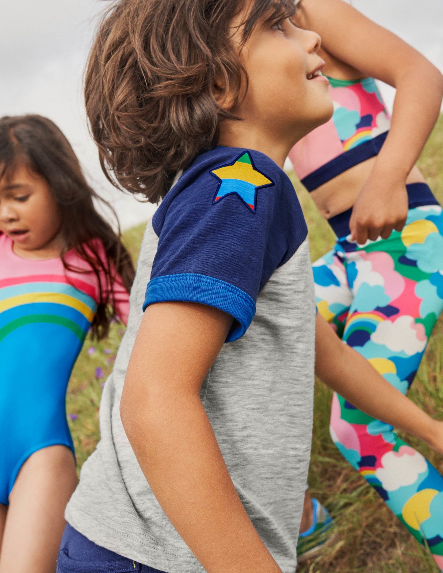 Colourblock Raglan T-shirt-Grey Marl Stars