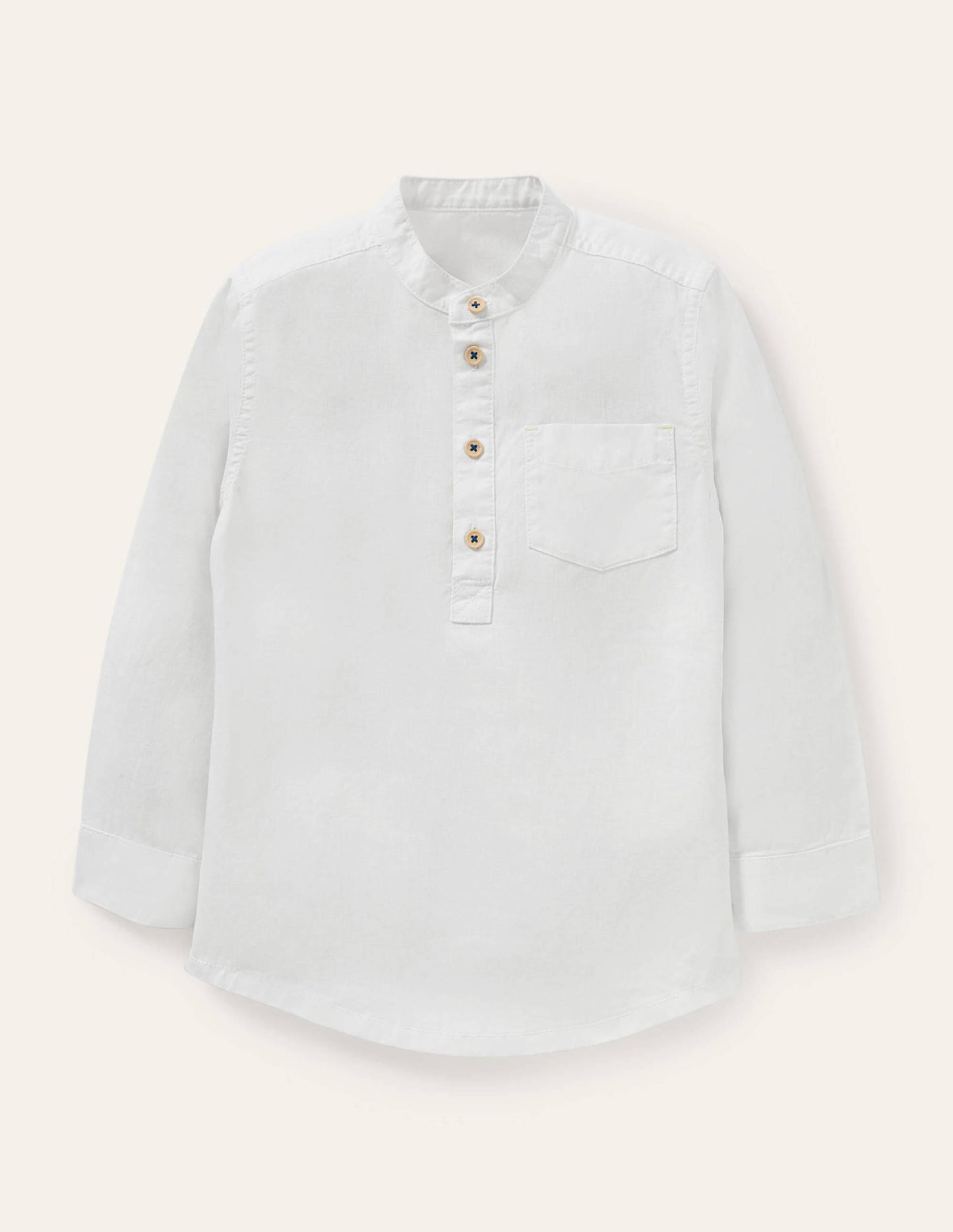 Linen Cotton Grandad Shirt-White