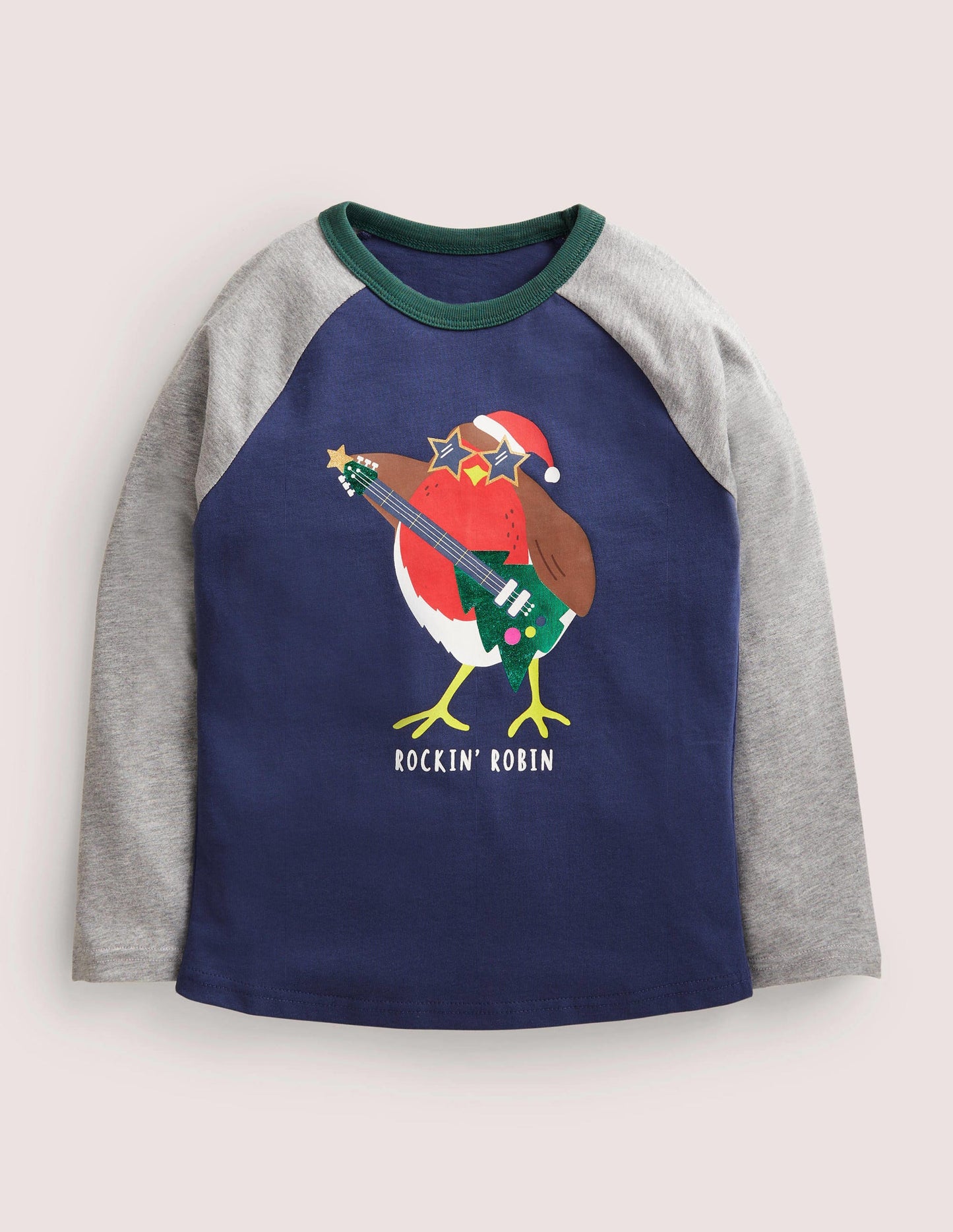 Festive Raglan T-shirt-College Navy Rockin' Robin