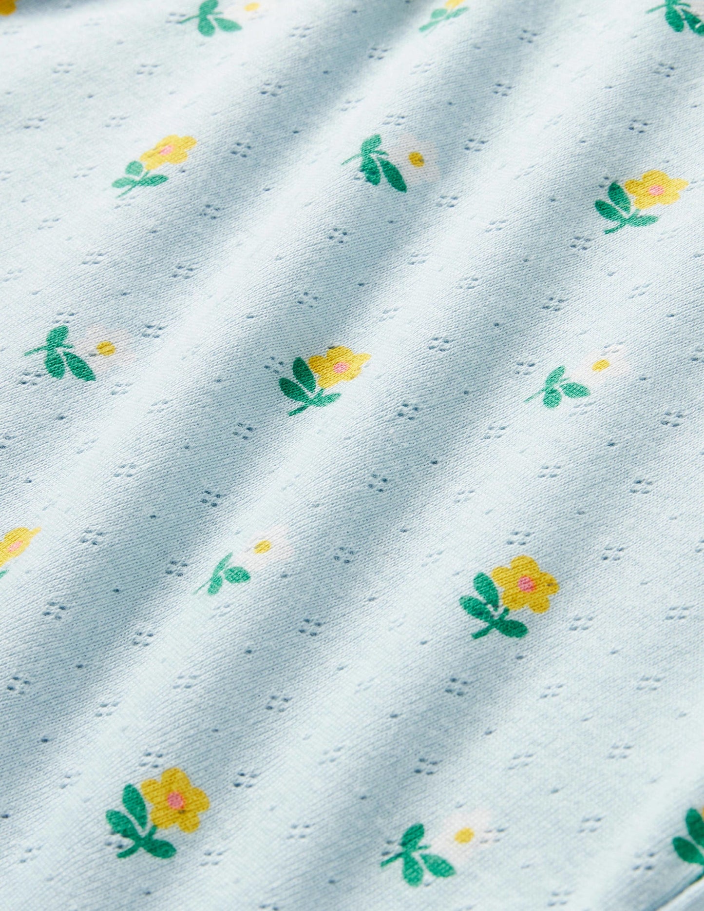 Short-Sleeved Pointelle Top-Neptune Blue Little Flower