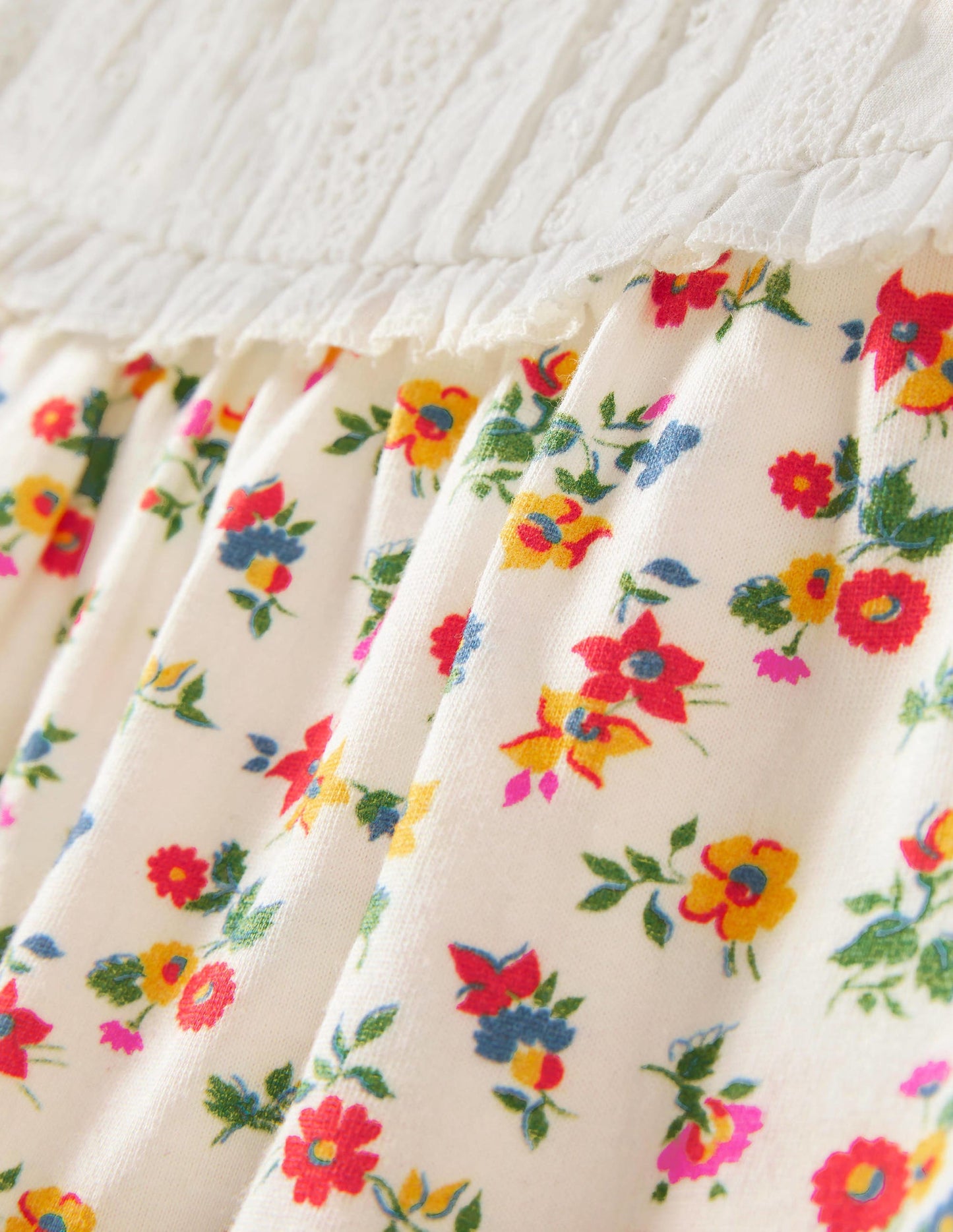 Broderie Yoke Top-Multi Patchwork Floral