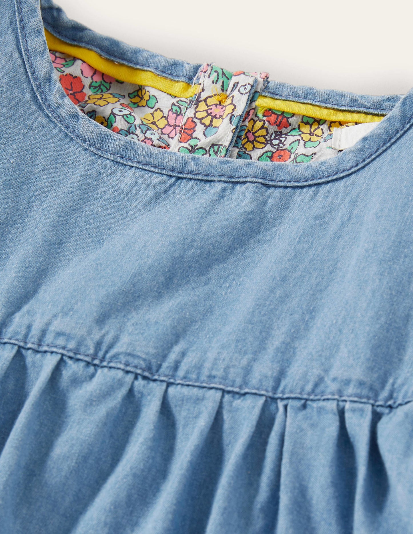 Denim Love Heart Frill Sleeve Dress-Mid Vintage Denim