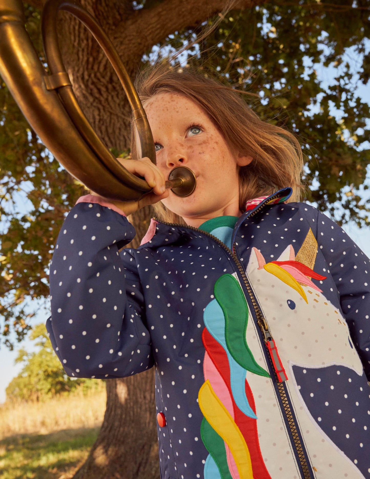 Navy Polka Dot Unicorn Rain Jacket-College Navy Pin Spot Unicorn