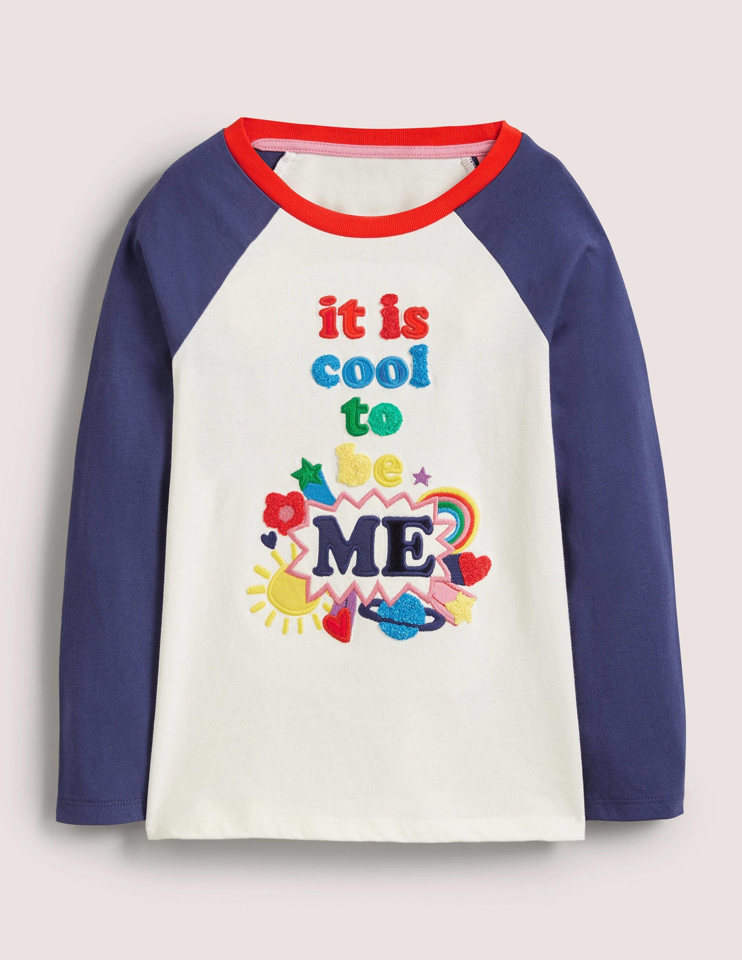 Appliqué Slogan T-Shirt-Ivory/Starboard Blue