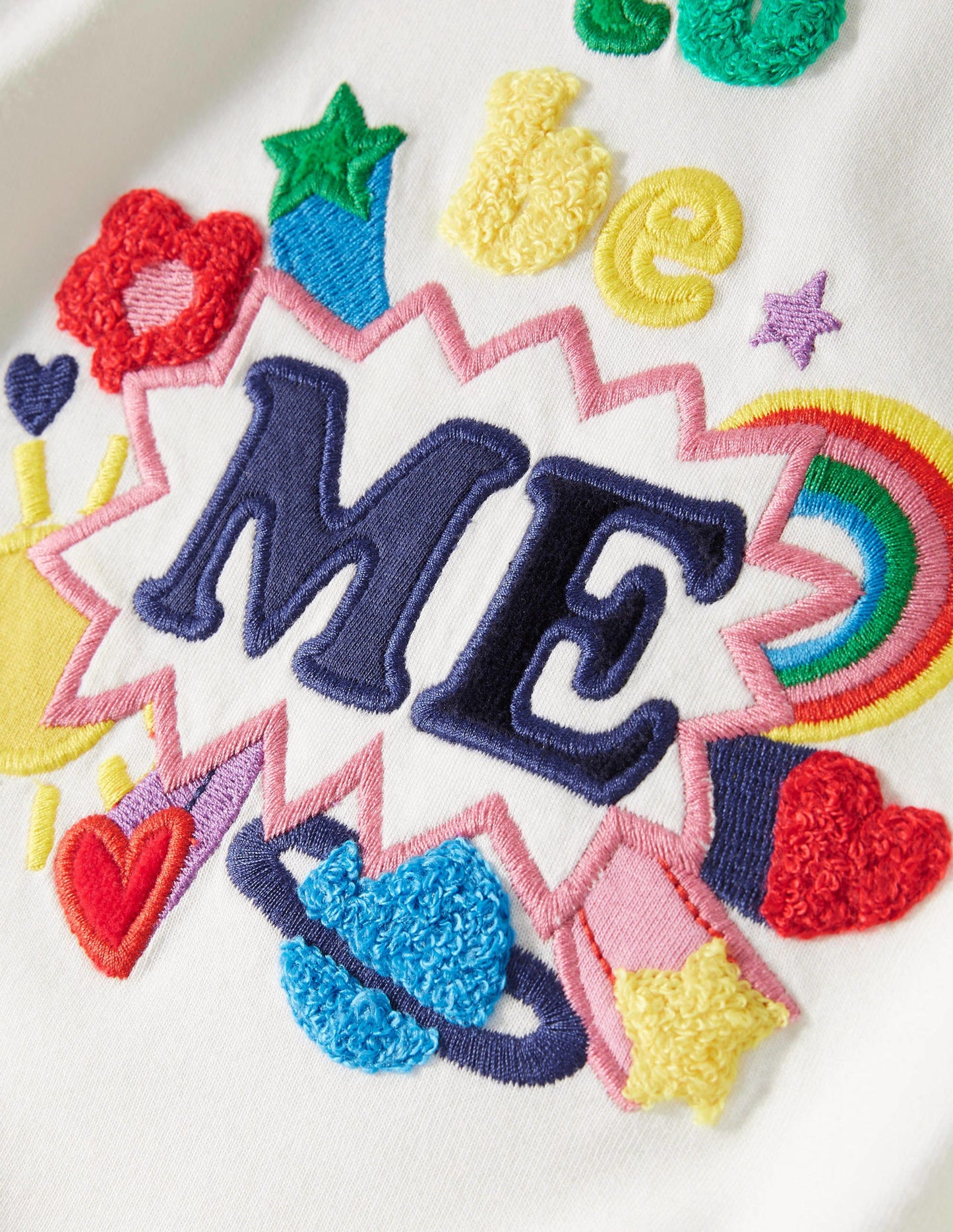 Appliqué Slogan T-Shirt-Ivory/Starboard Blue