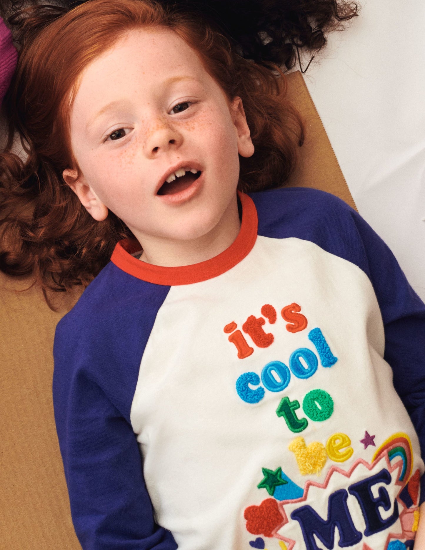 Appliqué Slogan T-Shirt-Ivory/Starboard Blue