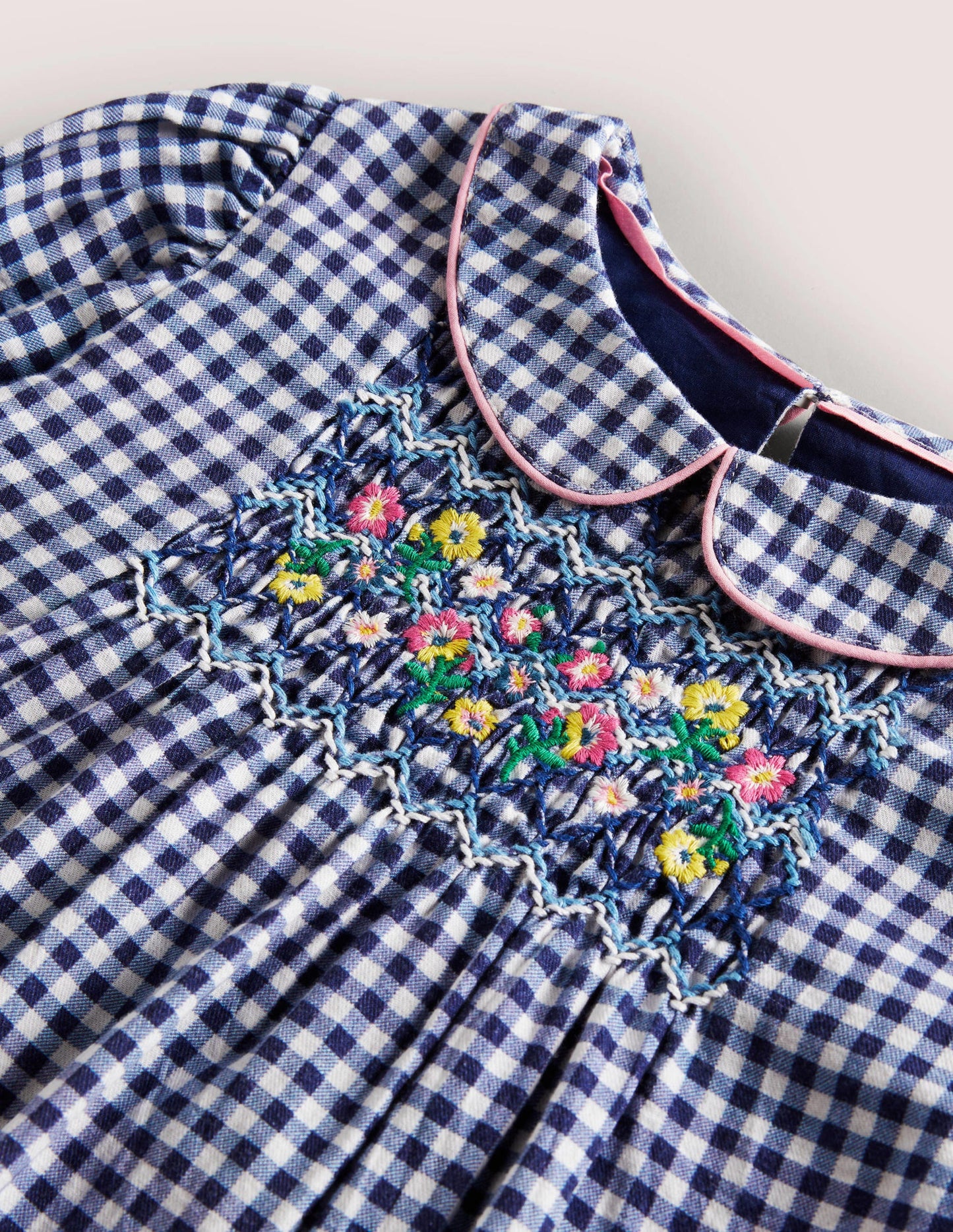 Collared Smocked Woven Top-Riviera Blue Gingham