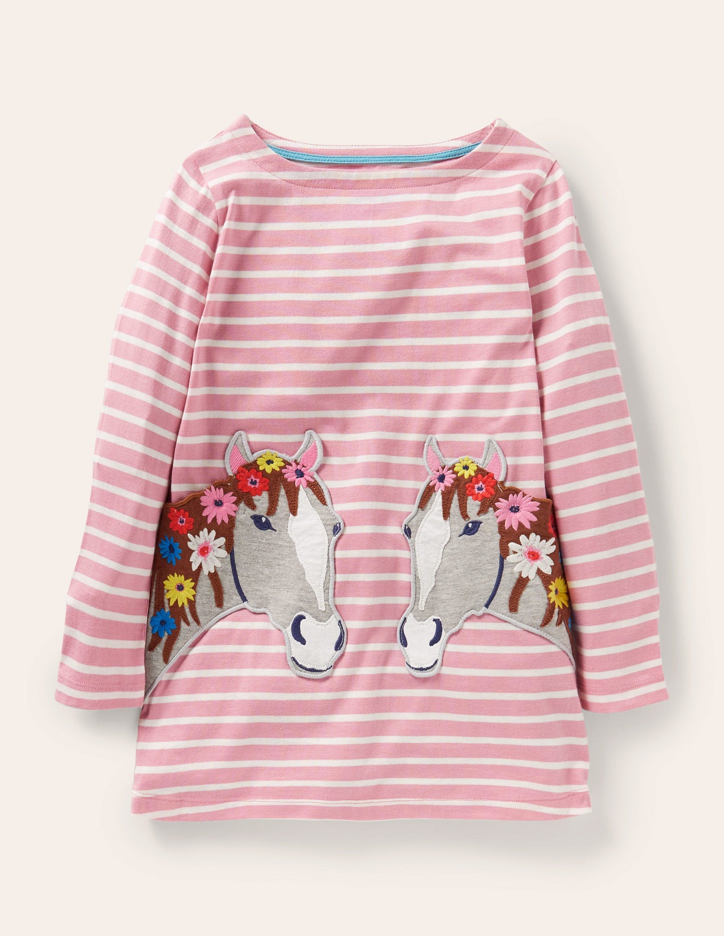 Appliqué Pocket Tunic-Almond Pink/Ivory Horse