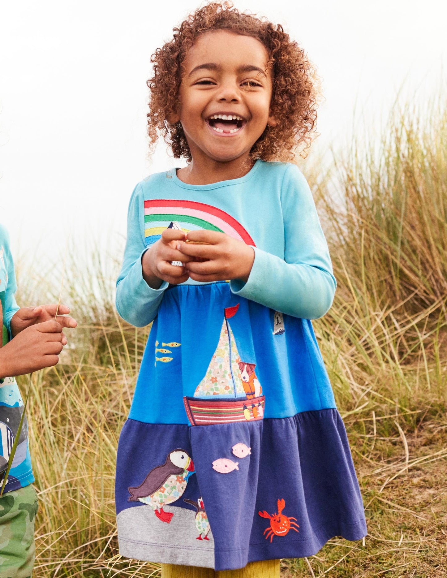 Tiered Appliqué Dress-Aqua Blue Sea Scene