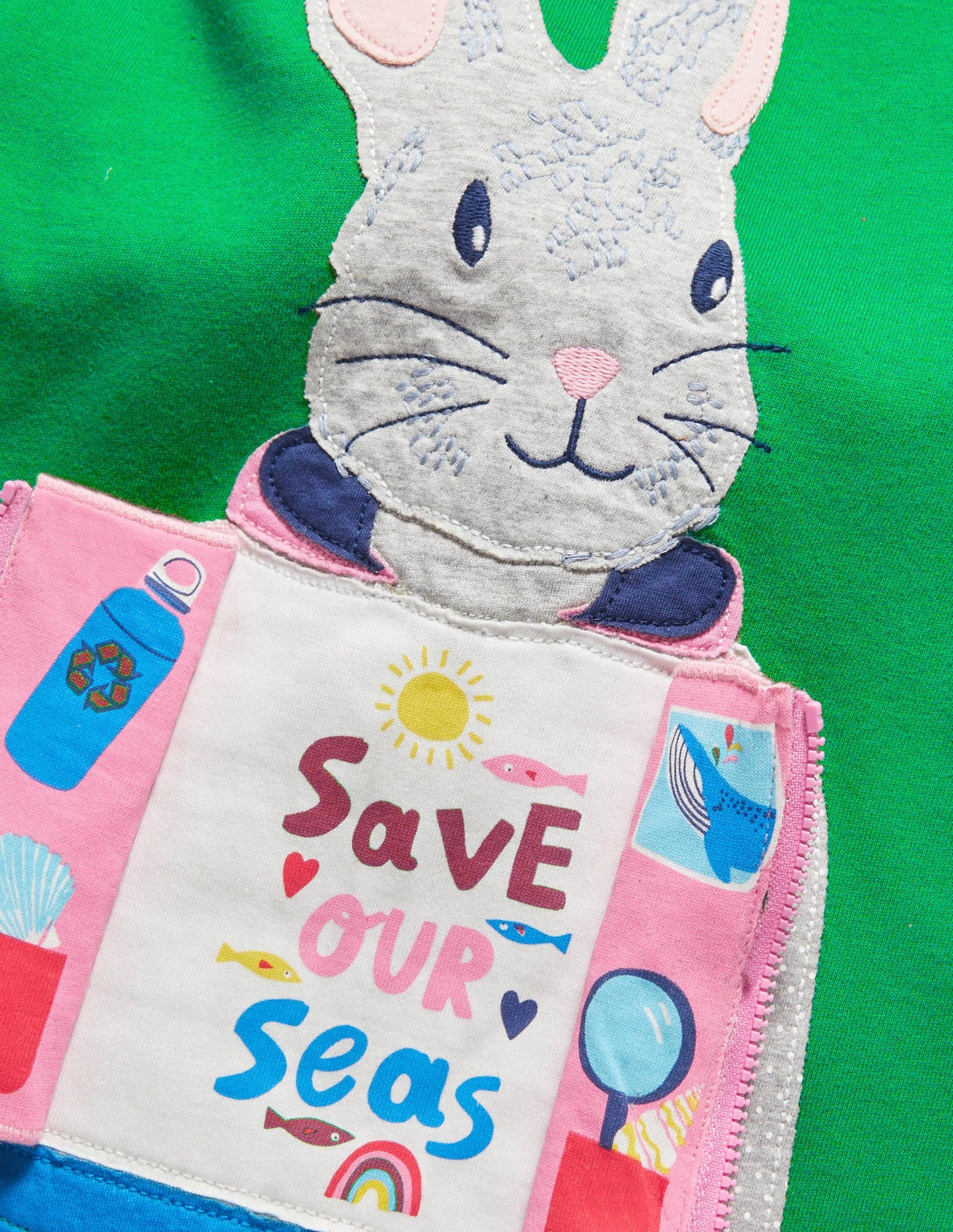 Zip Detail T-shirt-Green Pepper Bunny