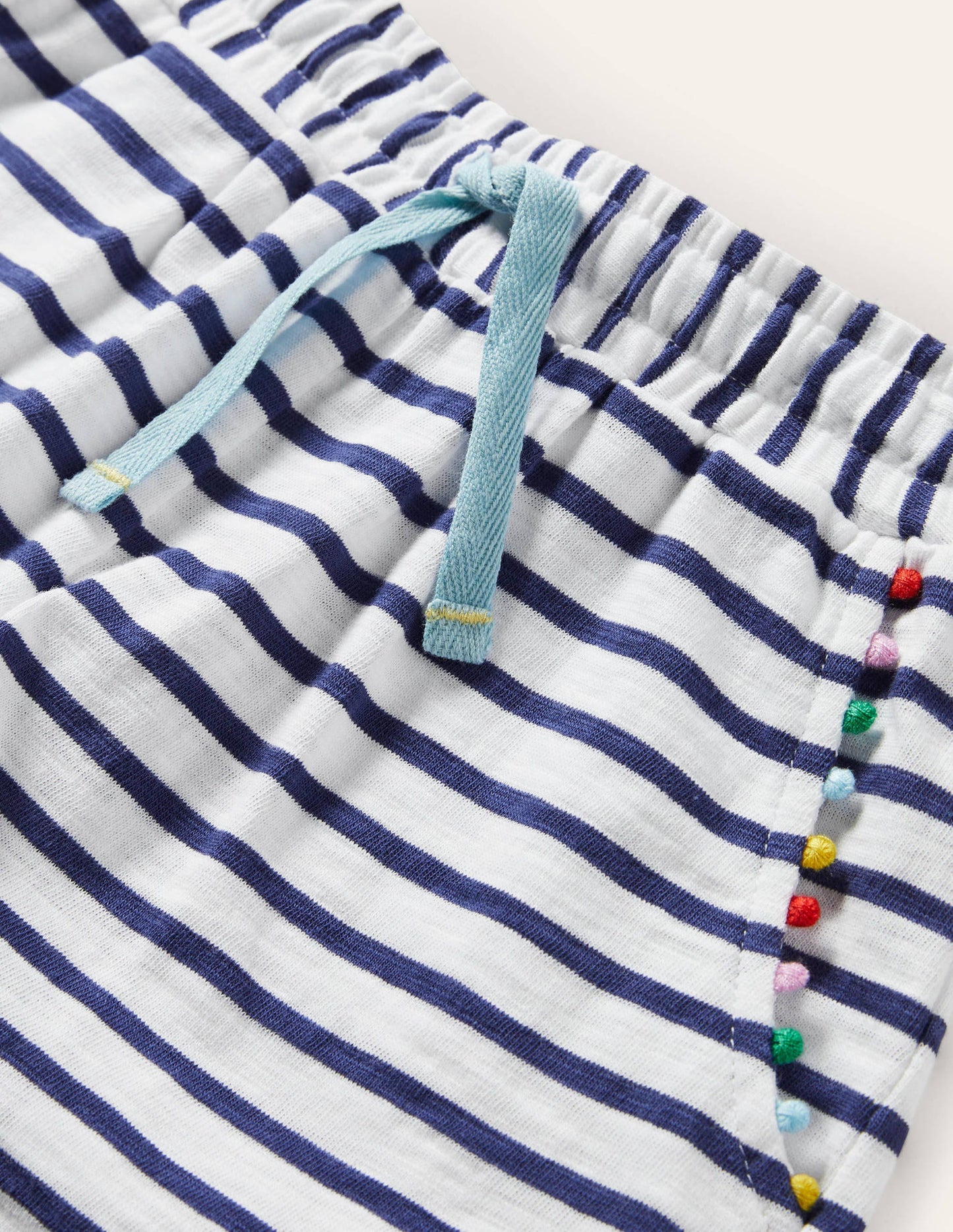 Charlie Pom Jersey Shorts-Ivory/Starboard Blue