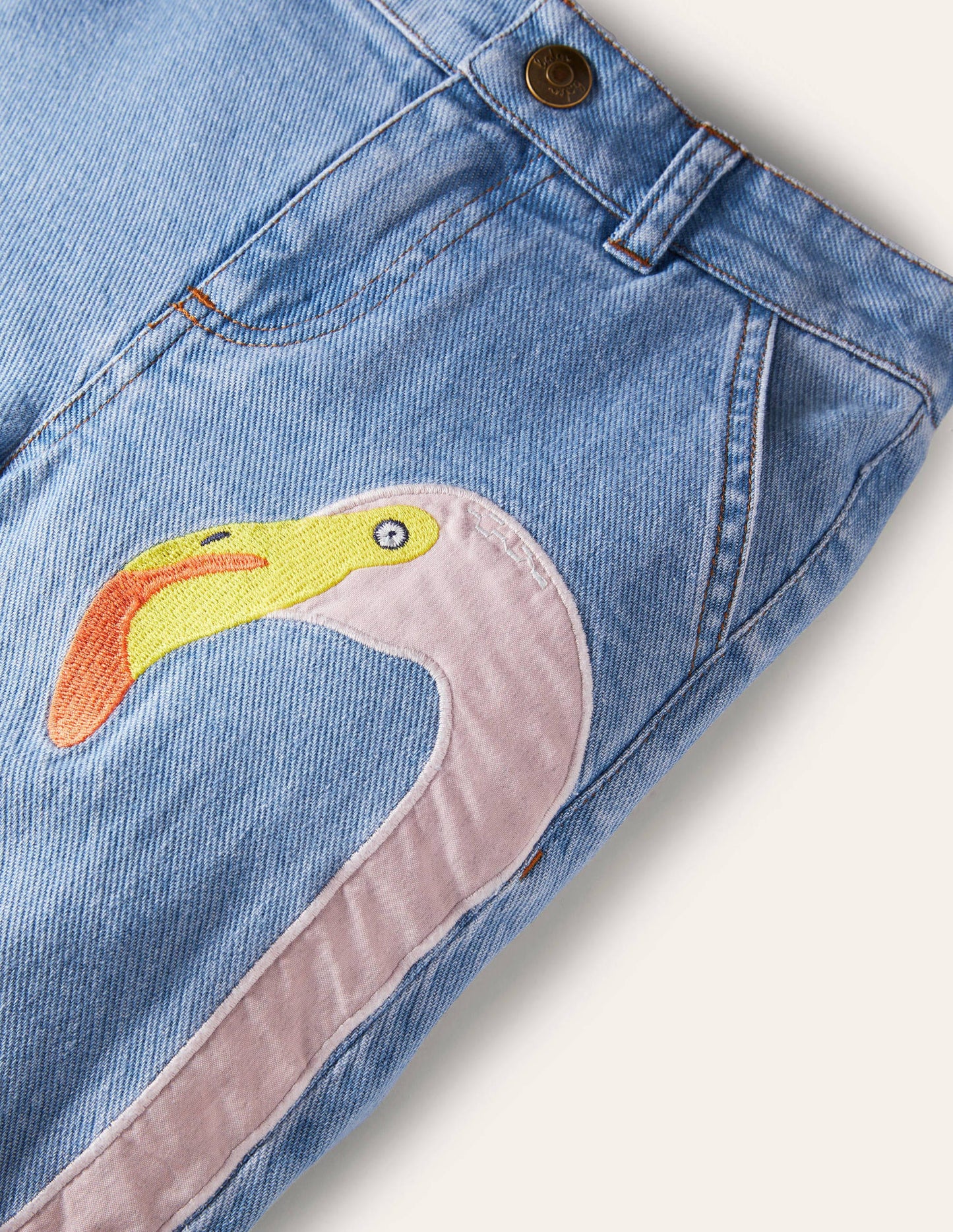 Appliqué Jeans-Mid Vintage Denim Flamingo