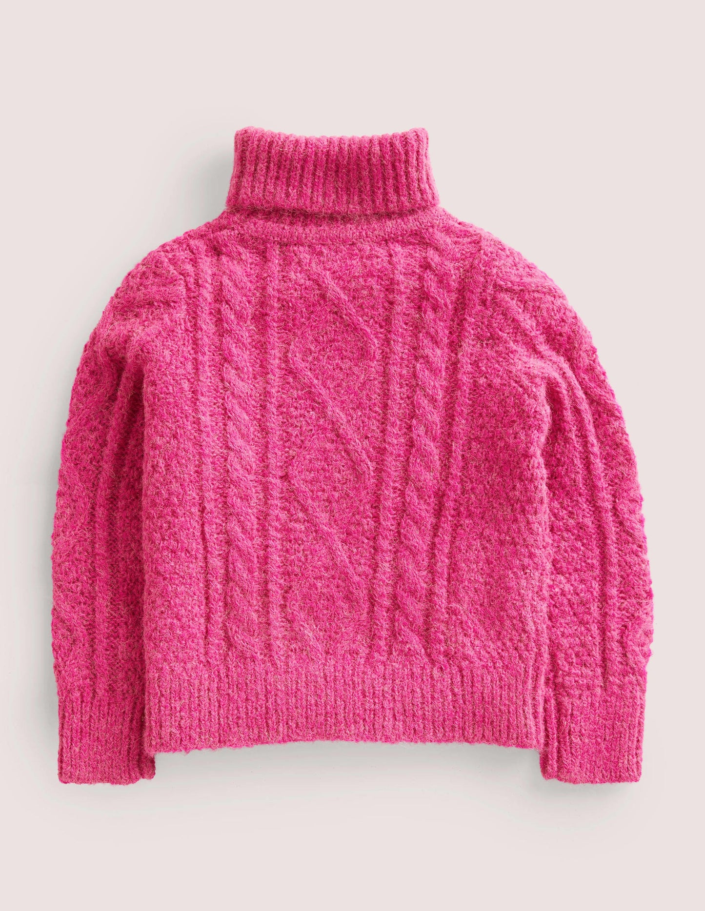 Chunky Cable Roll Neck Jumper-Shocking Pink Cable