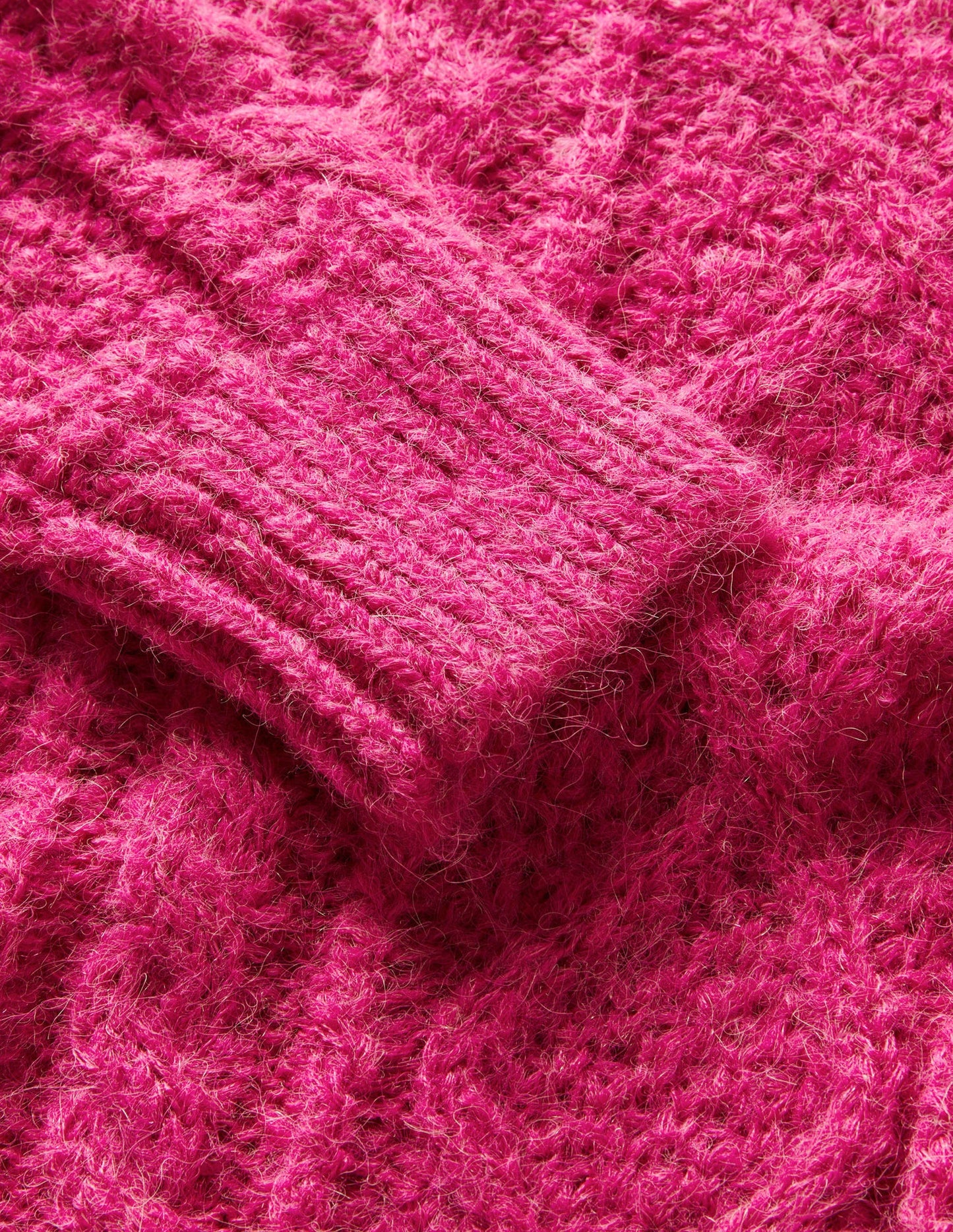 Chunky Cable Roll Neck Jumper-Shocking Pink Cable