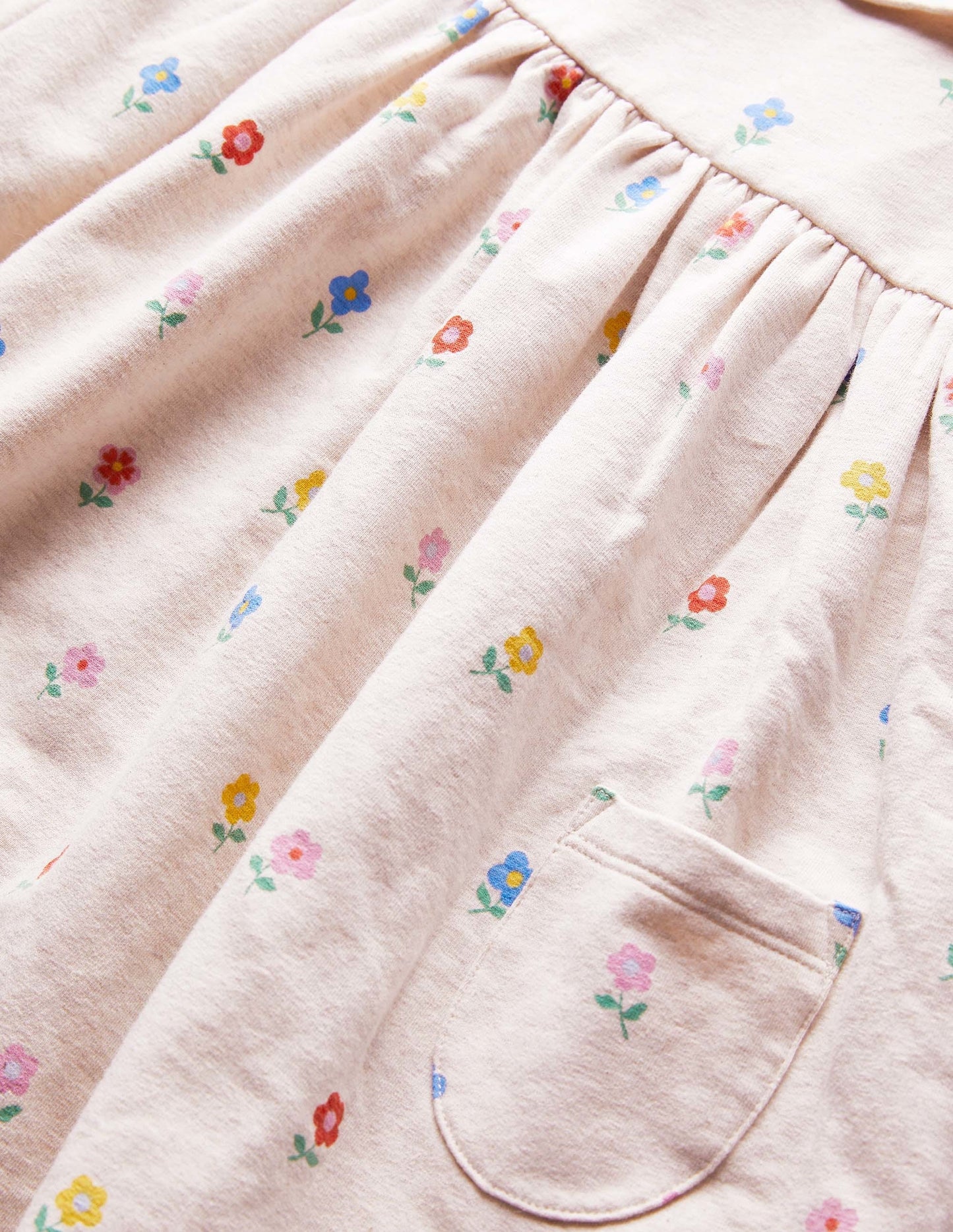 Jersey Yoke Dress-Oatmeal Marl Little Flowers