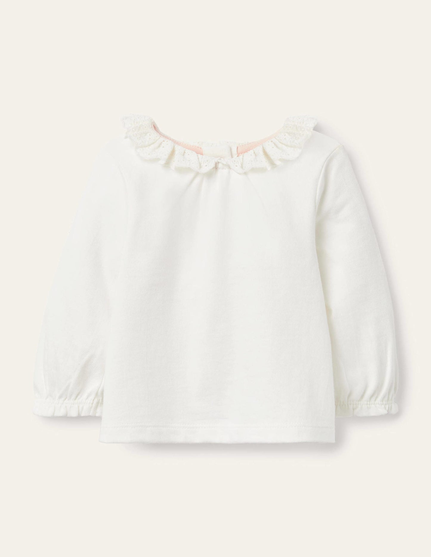 Long-Sleeved Broderie T-shirt-Ivory Broderie