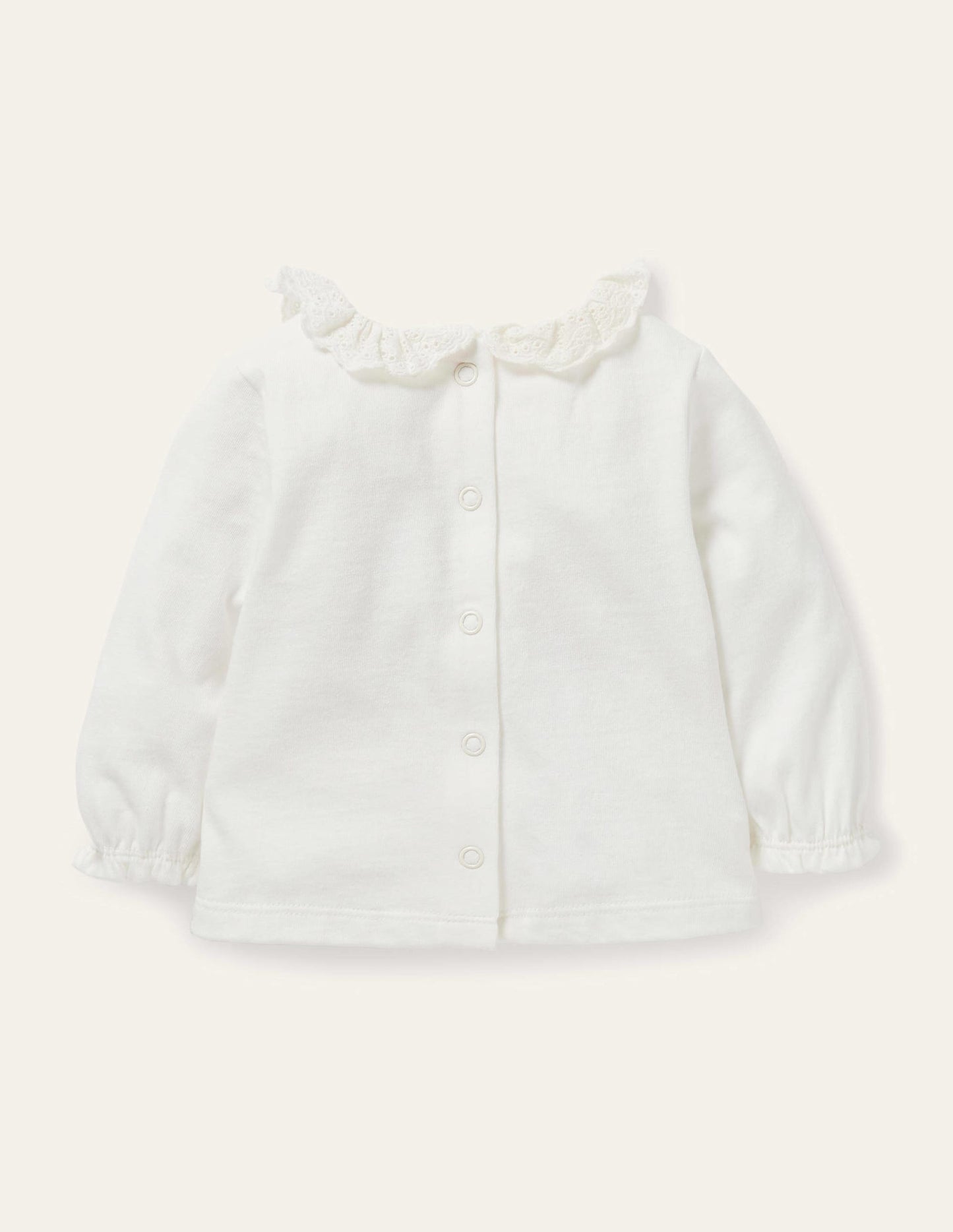 Long-Sleeved Broderie T-shirt-Ivory Broderie