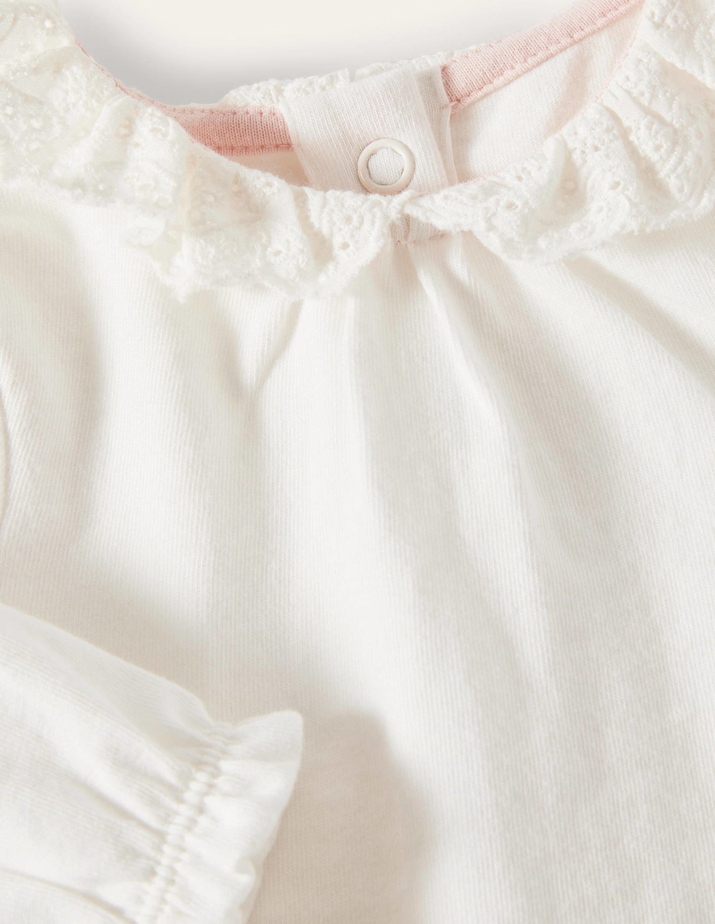 Long-Sleeved Broderie T-shirt-Ivory Broderie