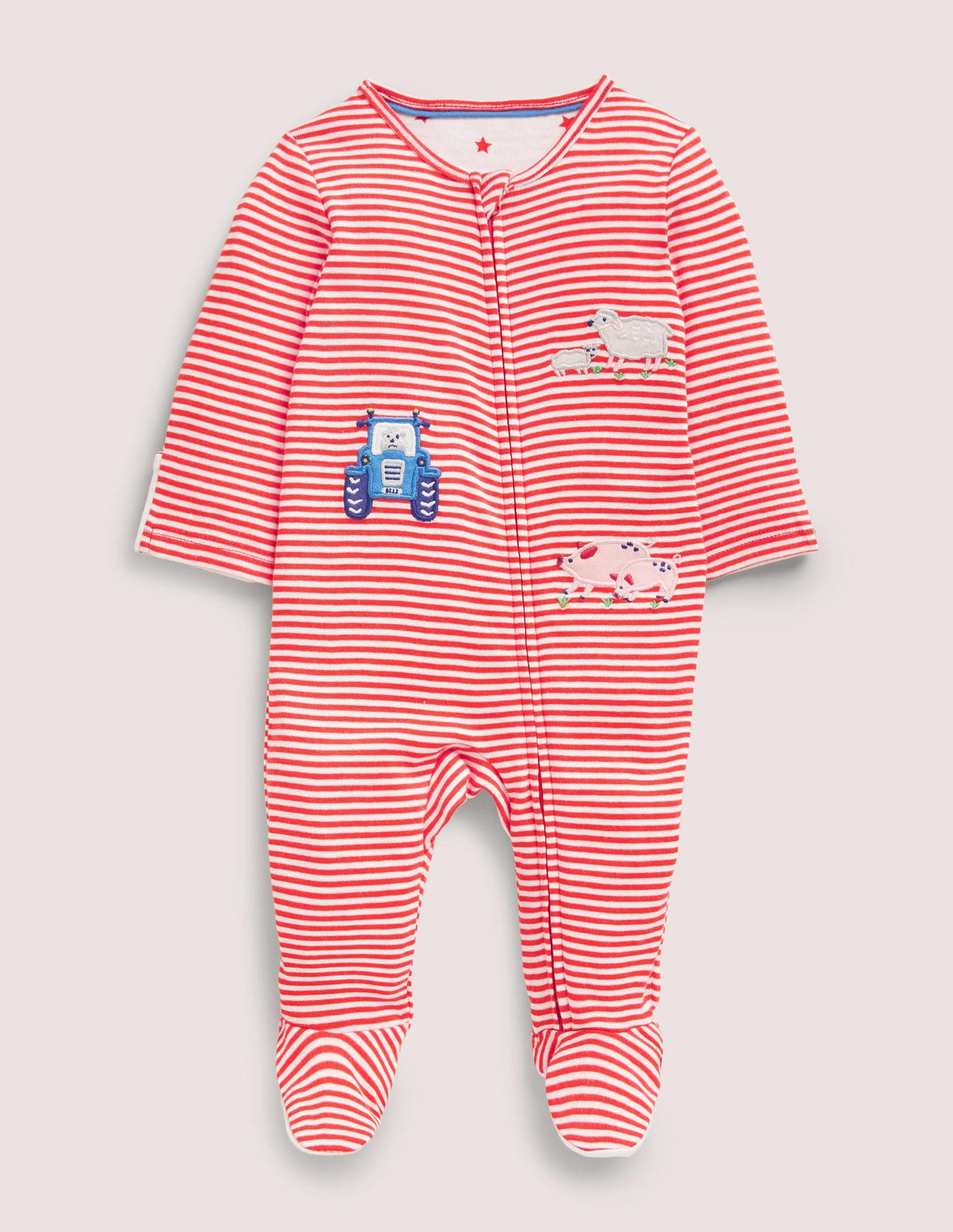 Appliqué Zip Sleepsuit-Ivory/Jam Farm