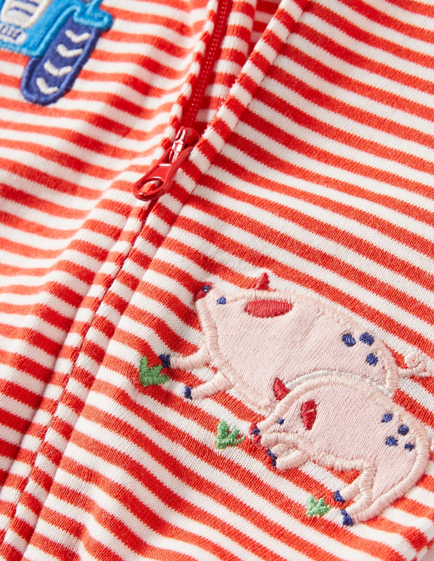 Appliqué Zip Sleepsuit-Ivory/Jam Farm