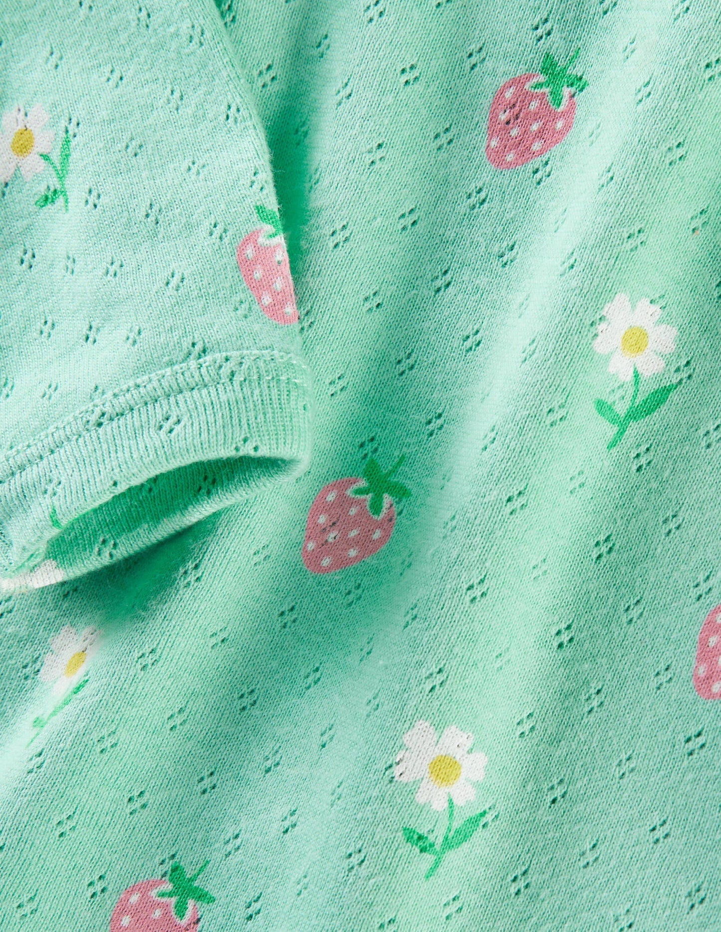 Baby Pointelle Body-Green Daisies/Strawberries