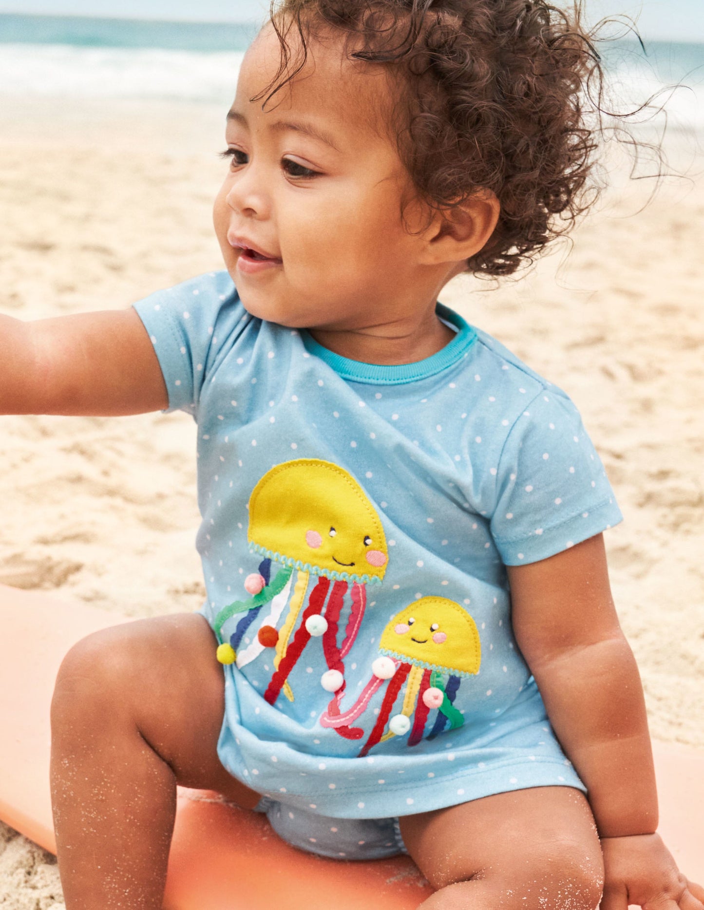 Appliqué Jersey Dress-Ivory/Aqua Jellyfish