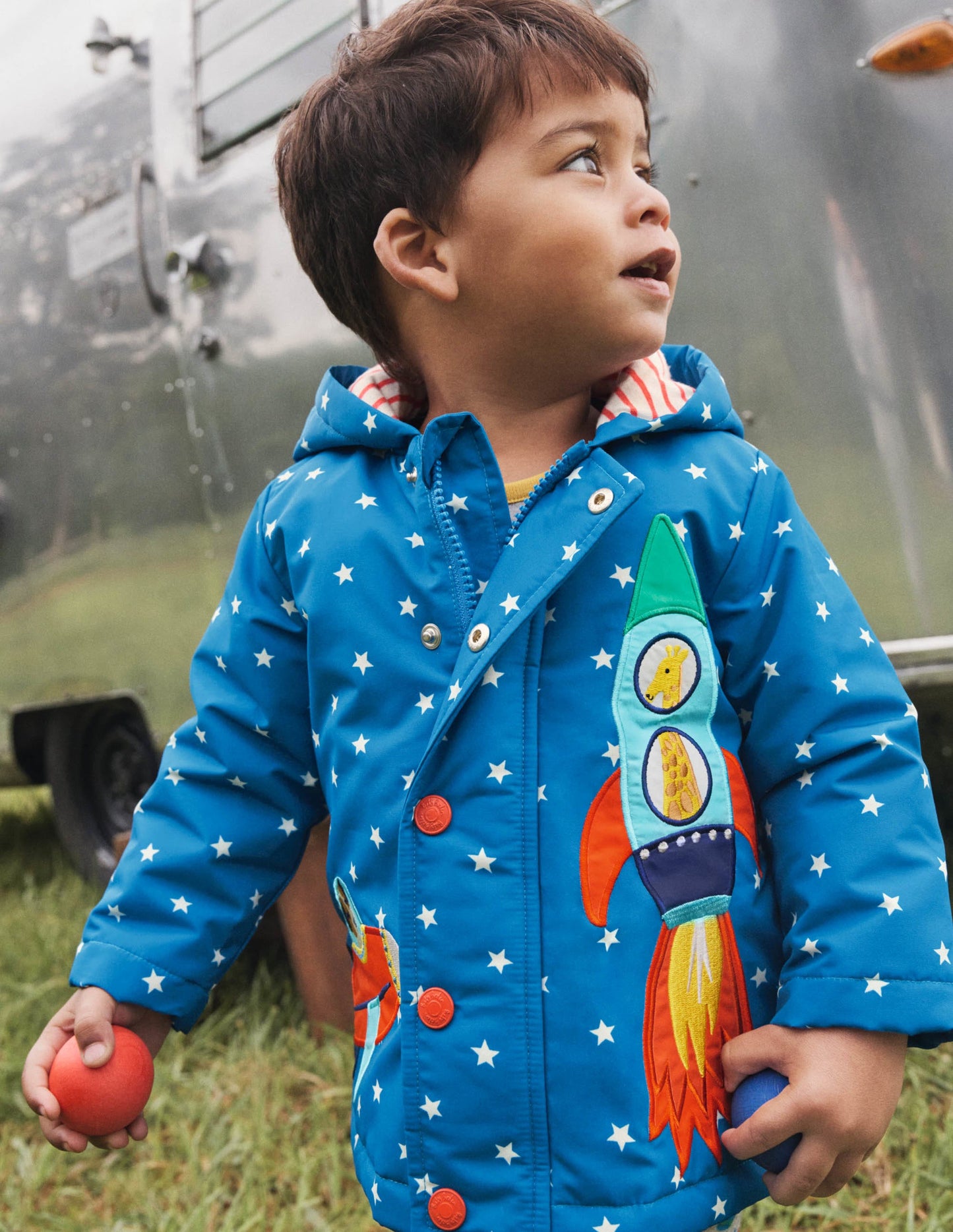 Appliqué Raincoat-Bright Marina/Ivory Space