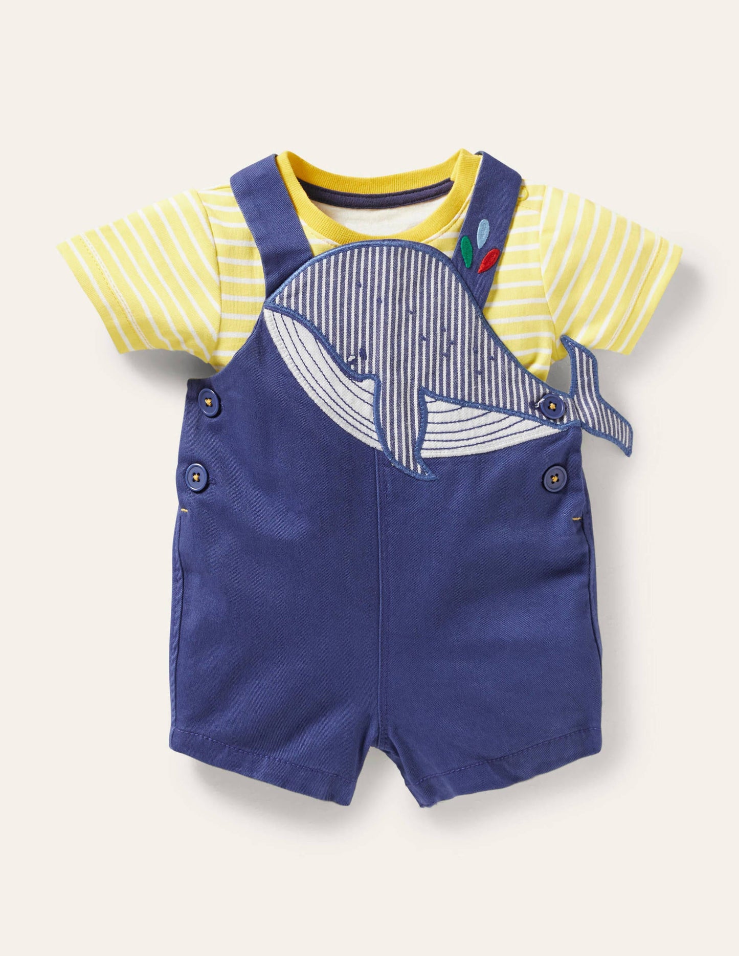 Woven Dungaree Set-Starboard Whale