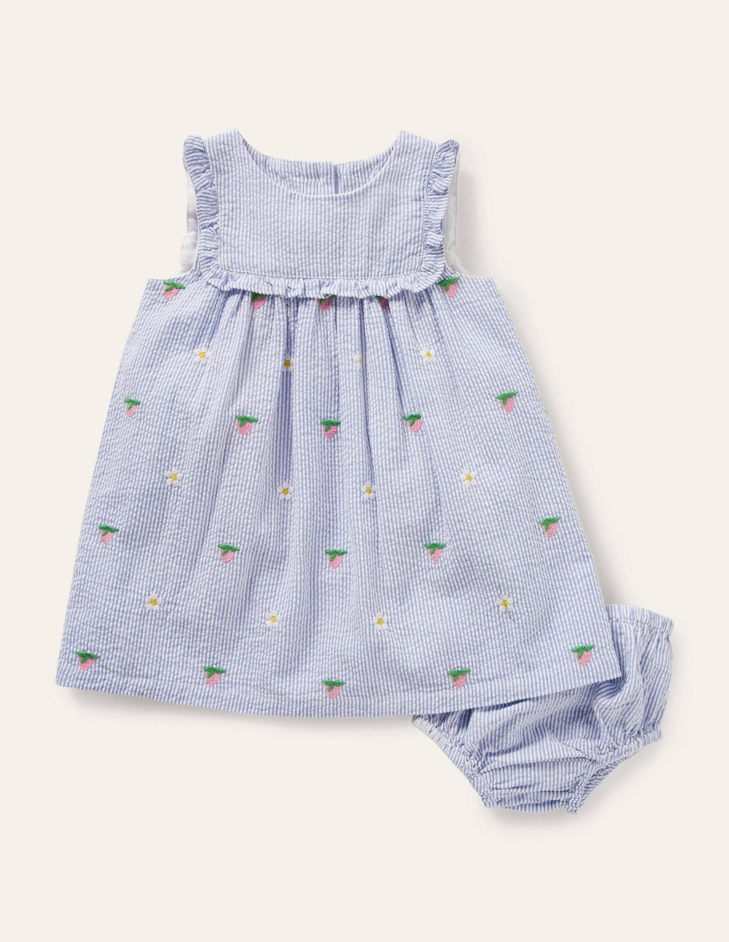 Embroidered Woven Pinnie-Multi Blue Floral