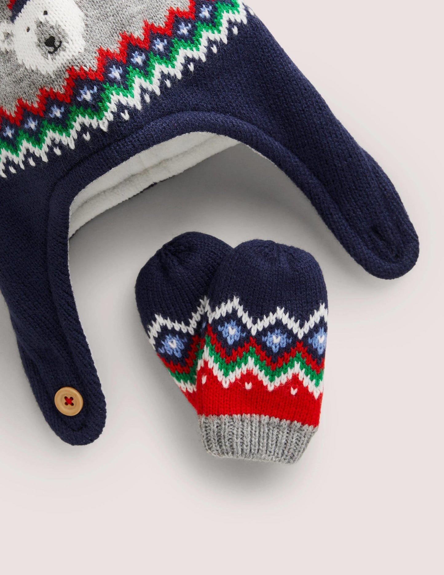 Baby Hat and Mitten Set-Fair Isle Navy