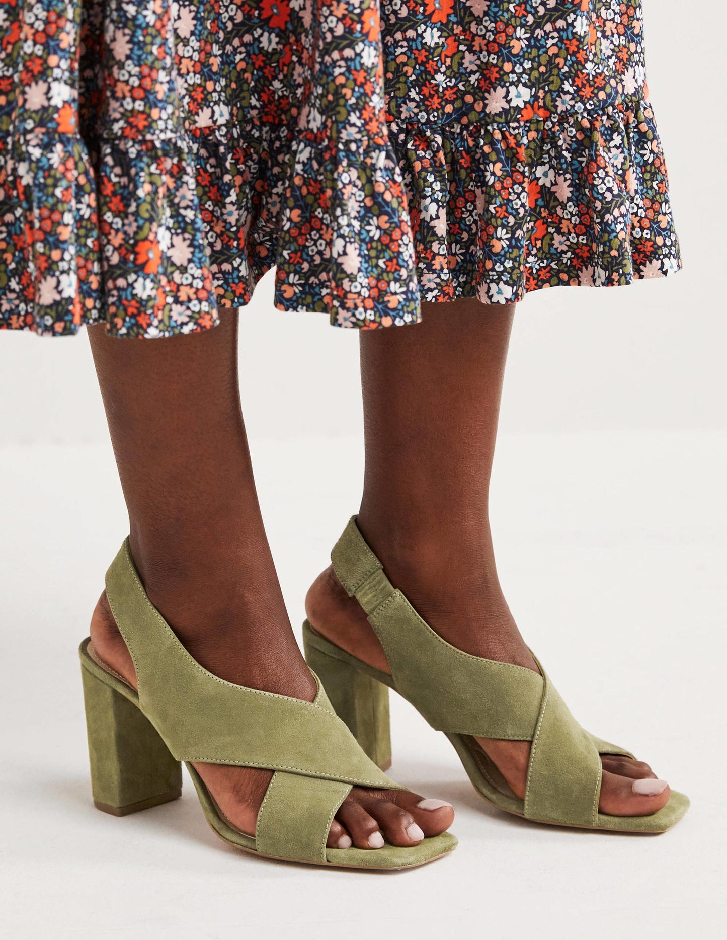 Cross Strap Heeled Sandals-Rainforest Floor