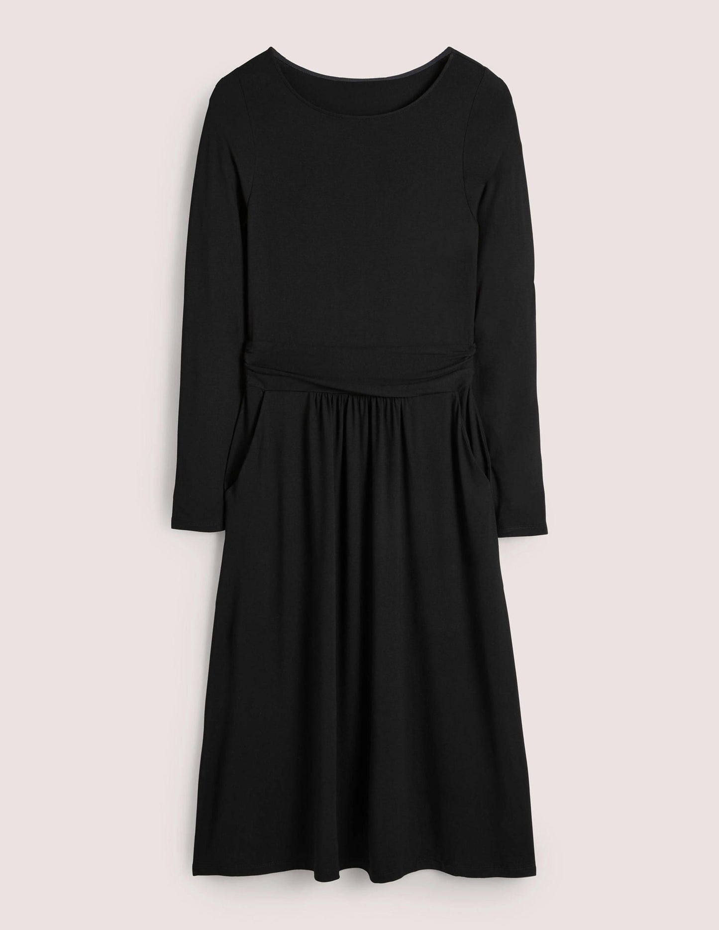 Puff Sleeve Jersey Midi Dress-Black