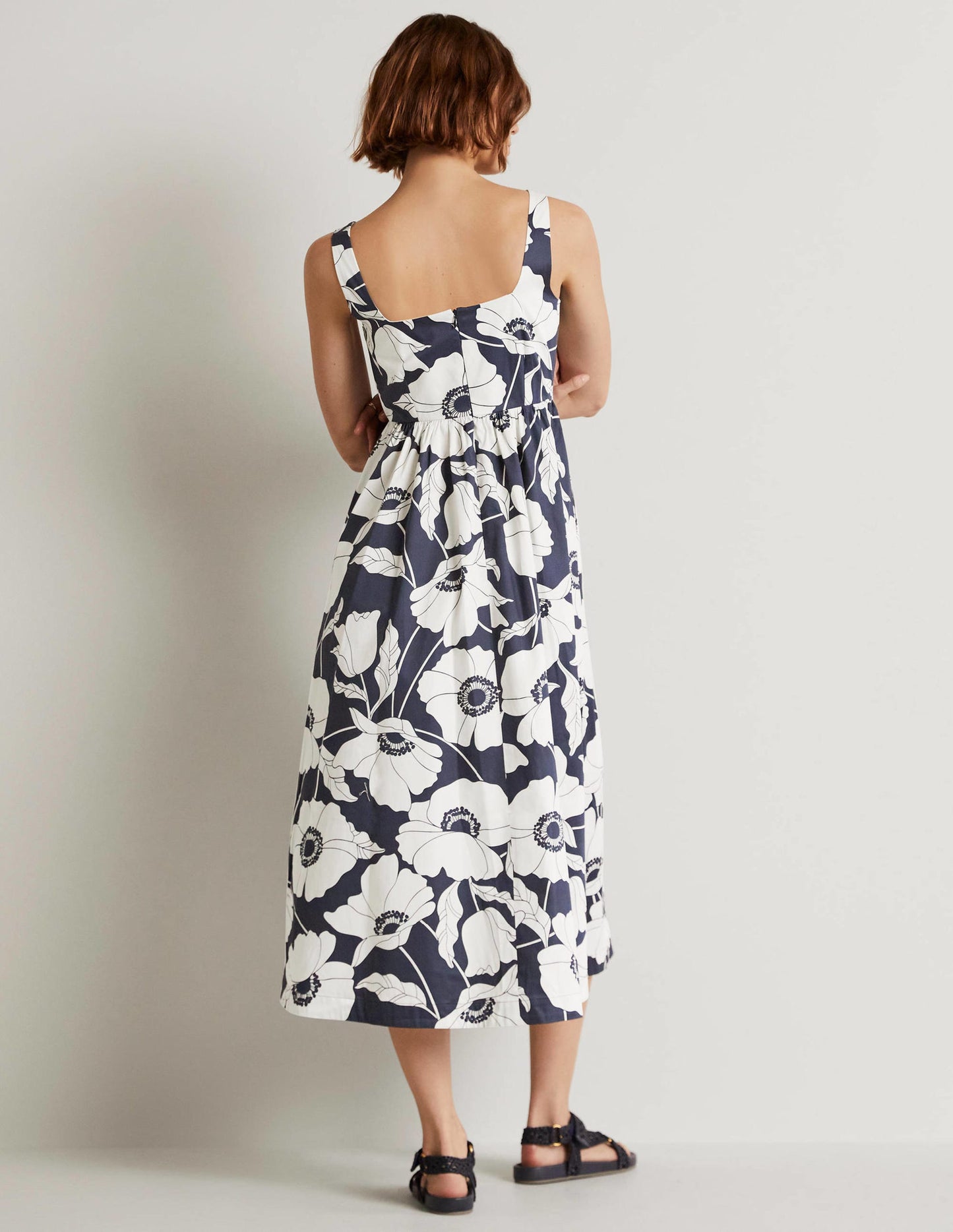 Violet Square Neck Midi Dress-Navy, Elegant Vine