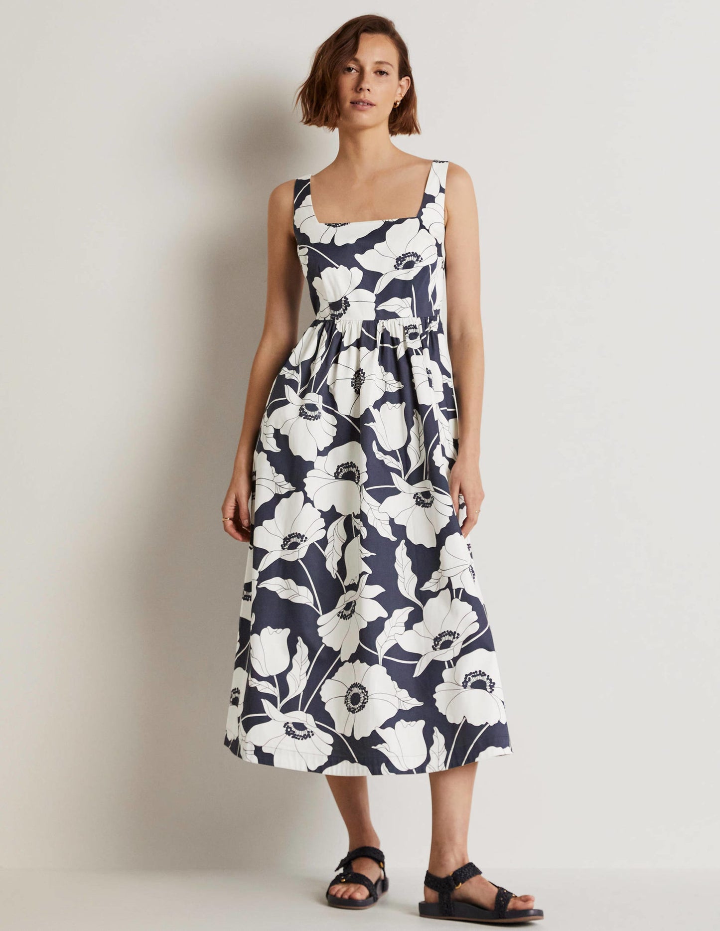 Violet Square Neck Midi Dress-Navy, Elegant Vine