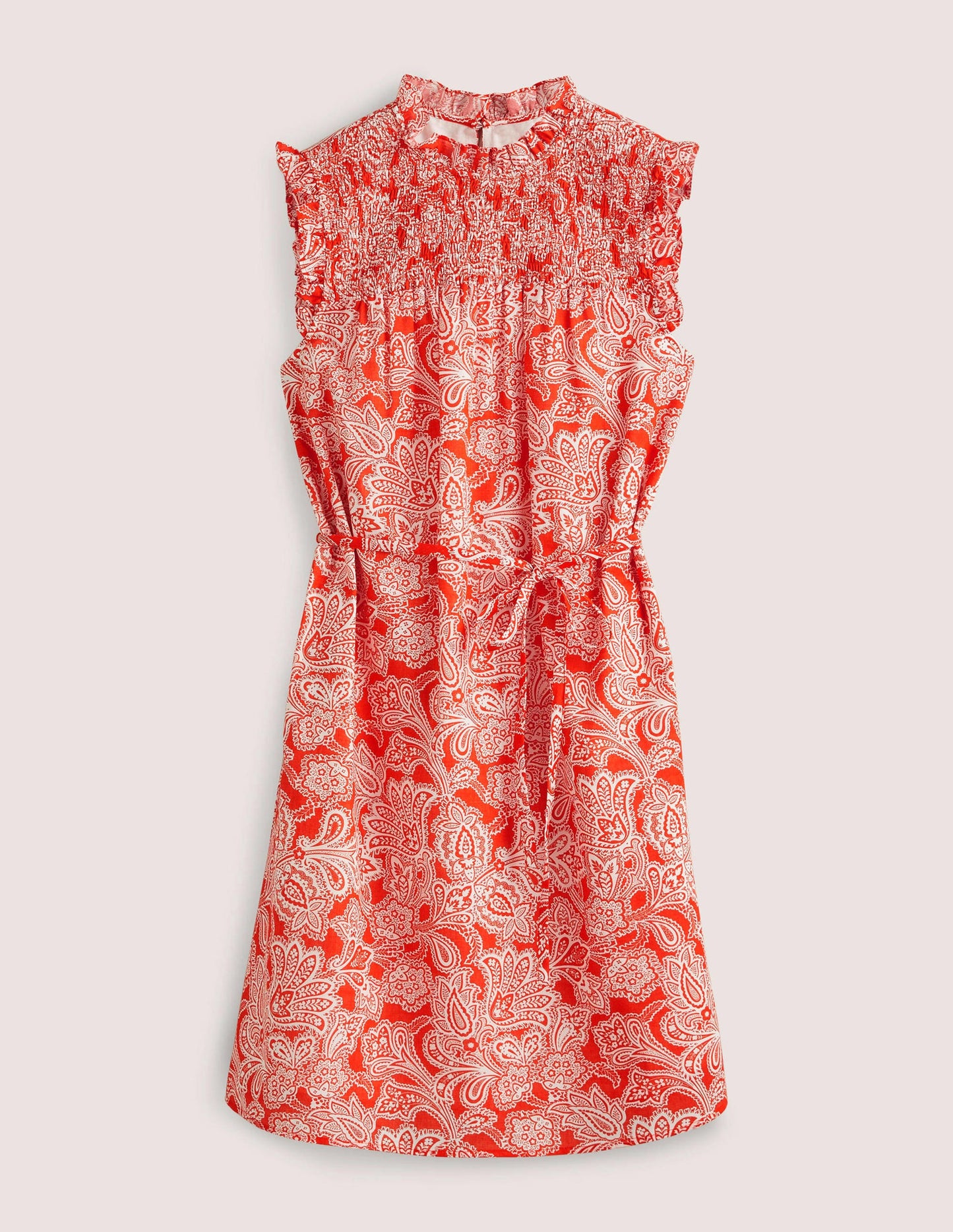 Sleeveless Smocked Mini Dress-Firecracker, Paisley Bud
