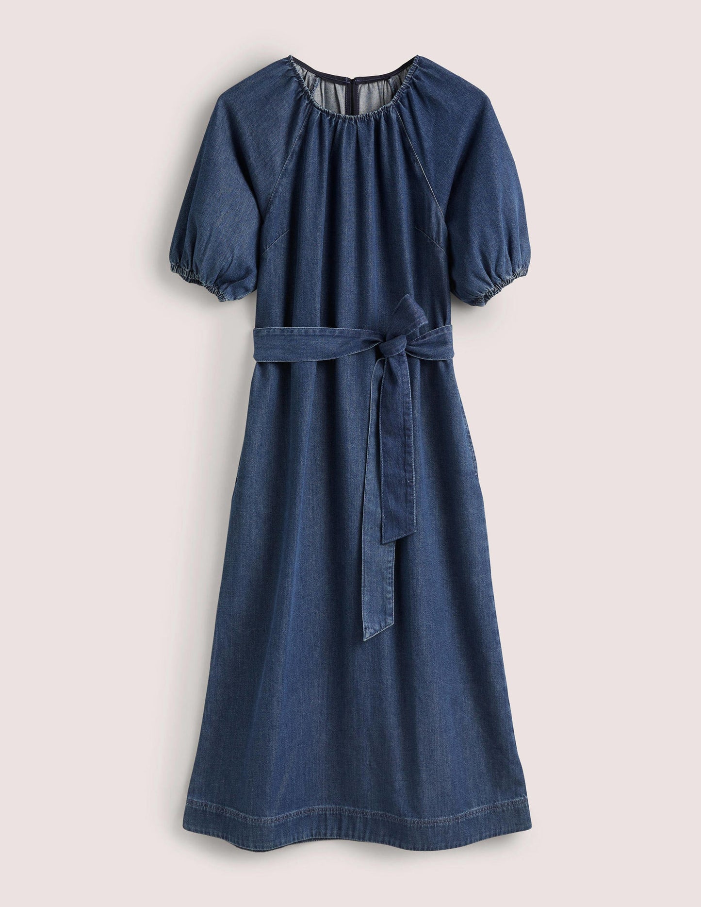 Puff Sleeve Column Midi Dress-Mid Denim