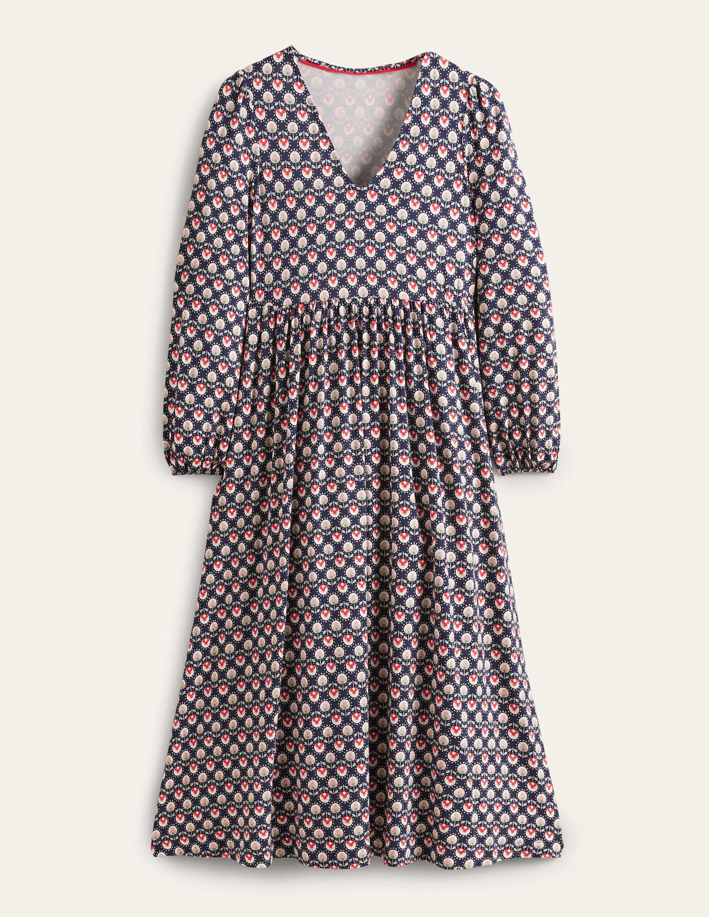 Long Sleeve Jersey Midi Dress-French Navy, Botanic Bud