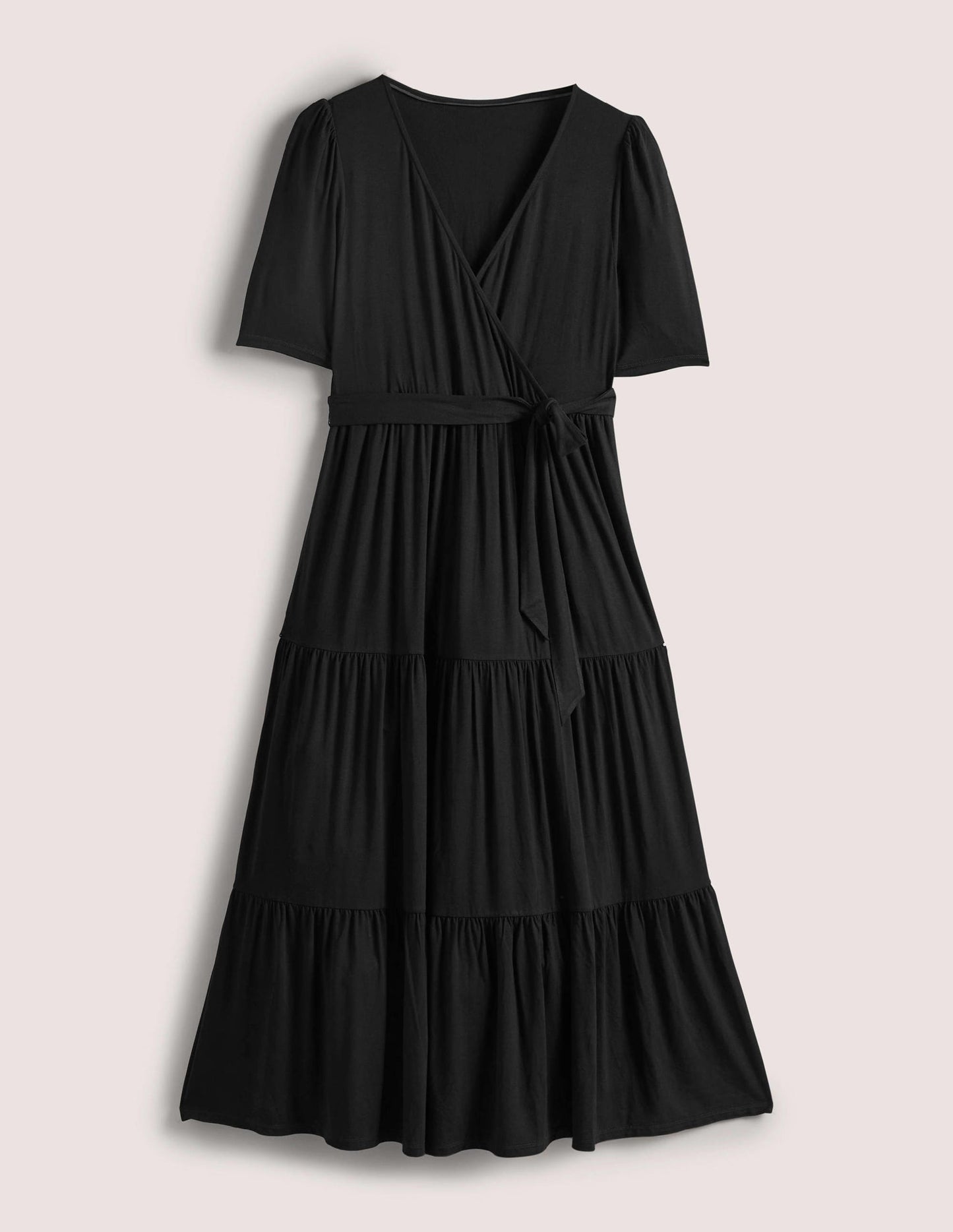 Tiered Wrap Jersey Maxi Dress-Black