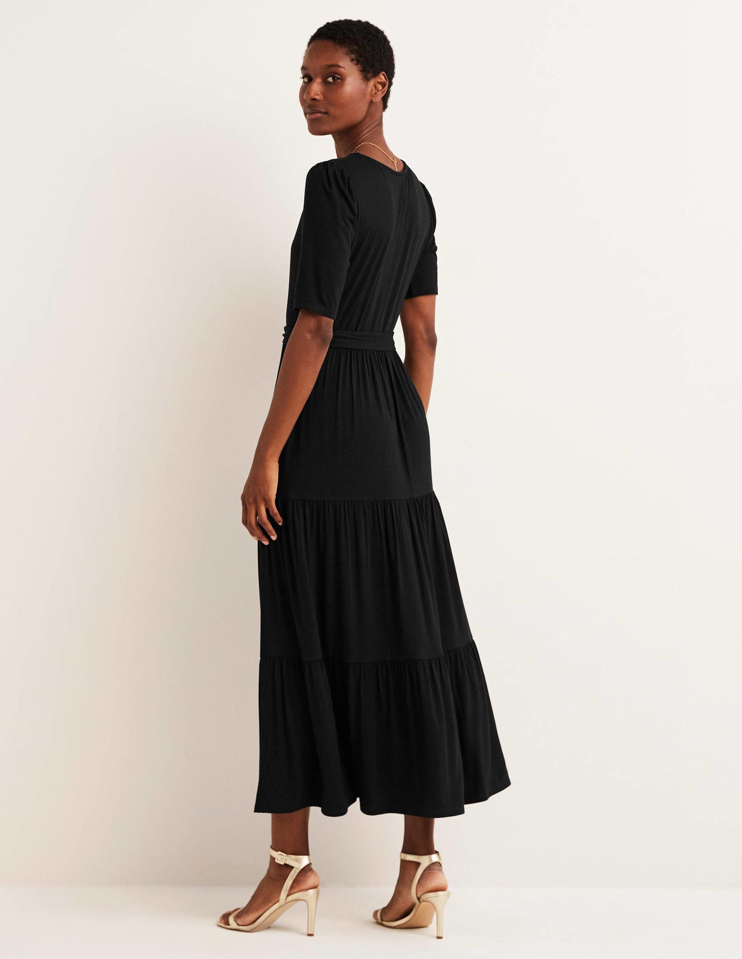 Tiered Wrap Jersey Maxi Dress-Black