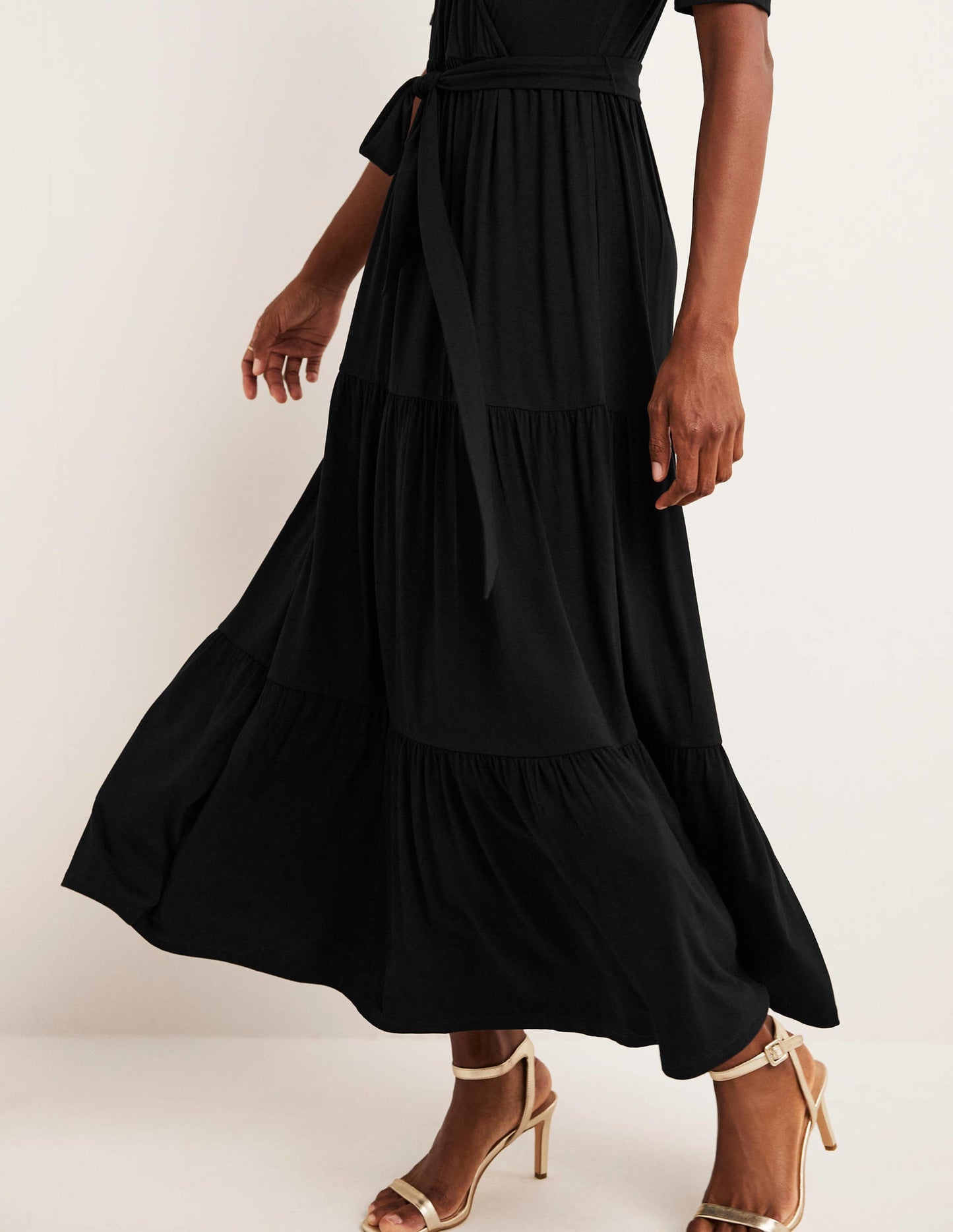 Tiered Wrap Jersey Maxi Dress-Black