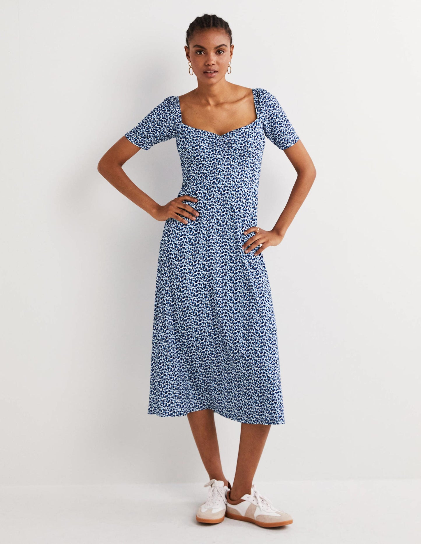 Sweetheart Jersey Midi Dress-Riviera Blue, Animal Pop