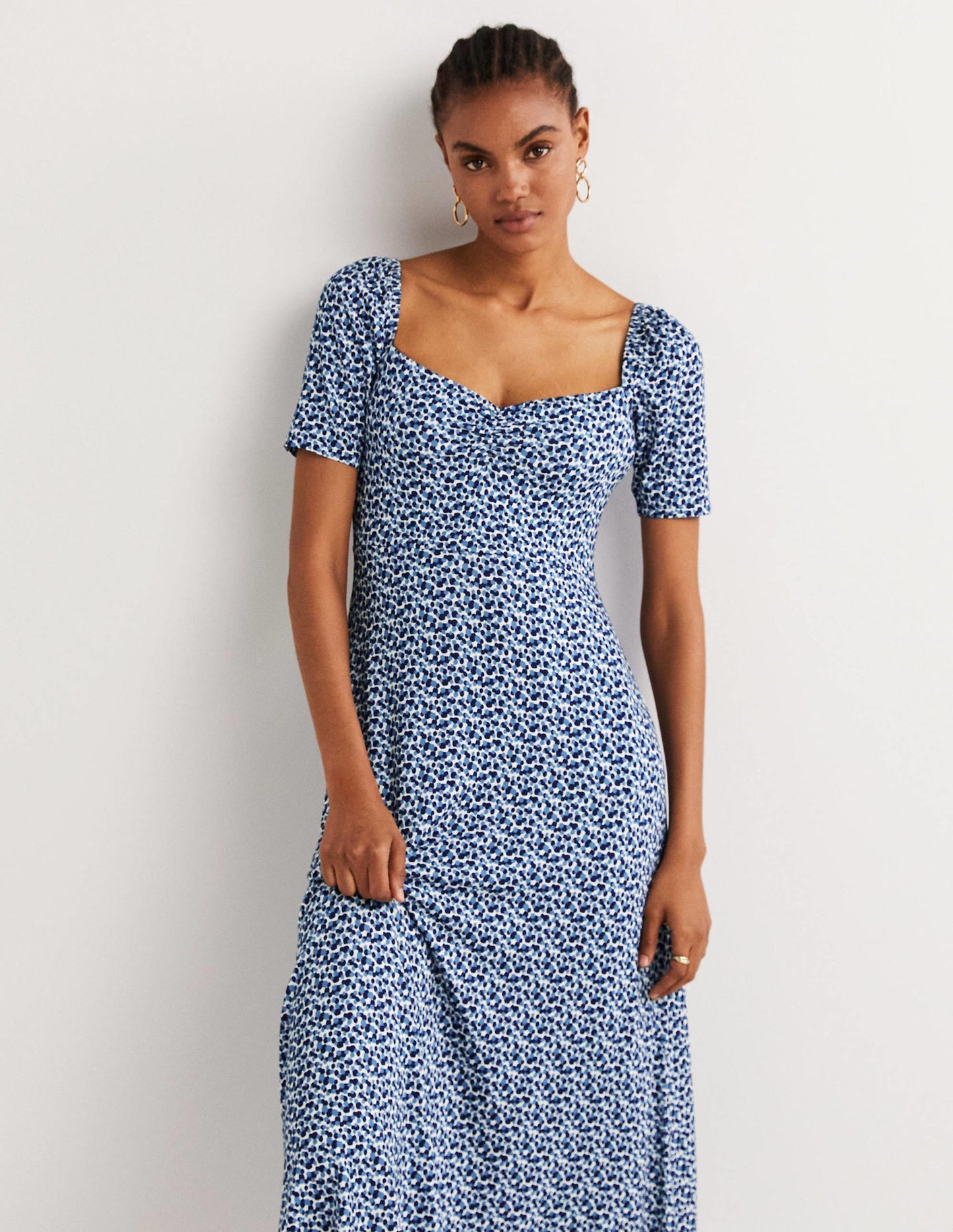 Sweetheart Jersey Midi Dress-Riviera Blue, Animal Pop