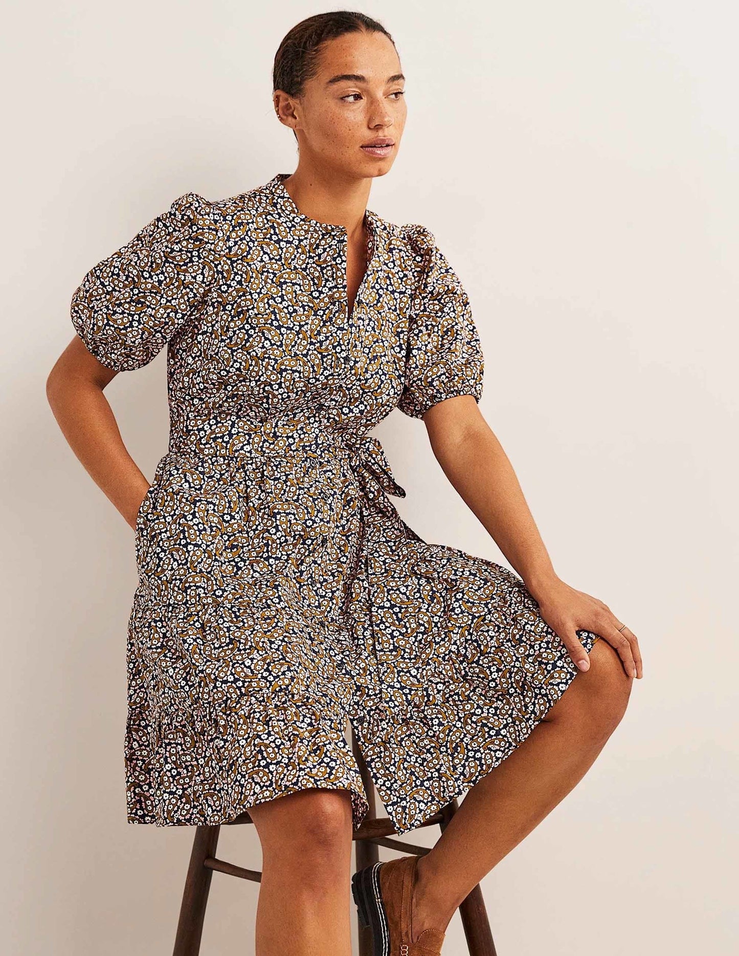 Tiered Shirt Dress-Citronelle, Petal Paisley