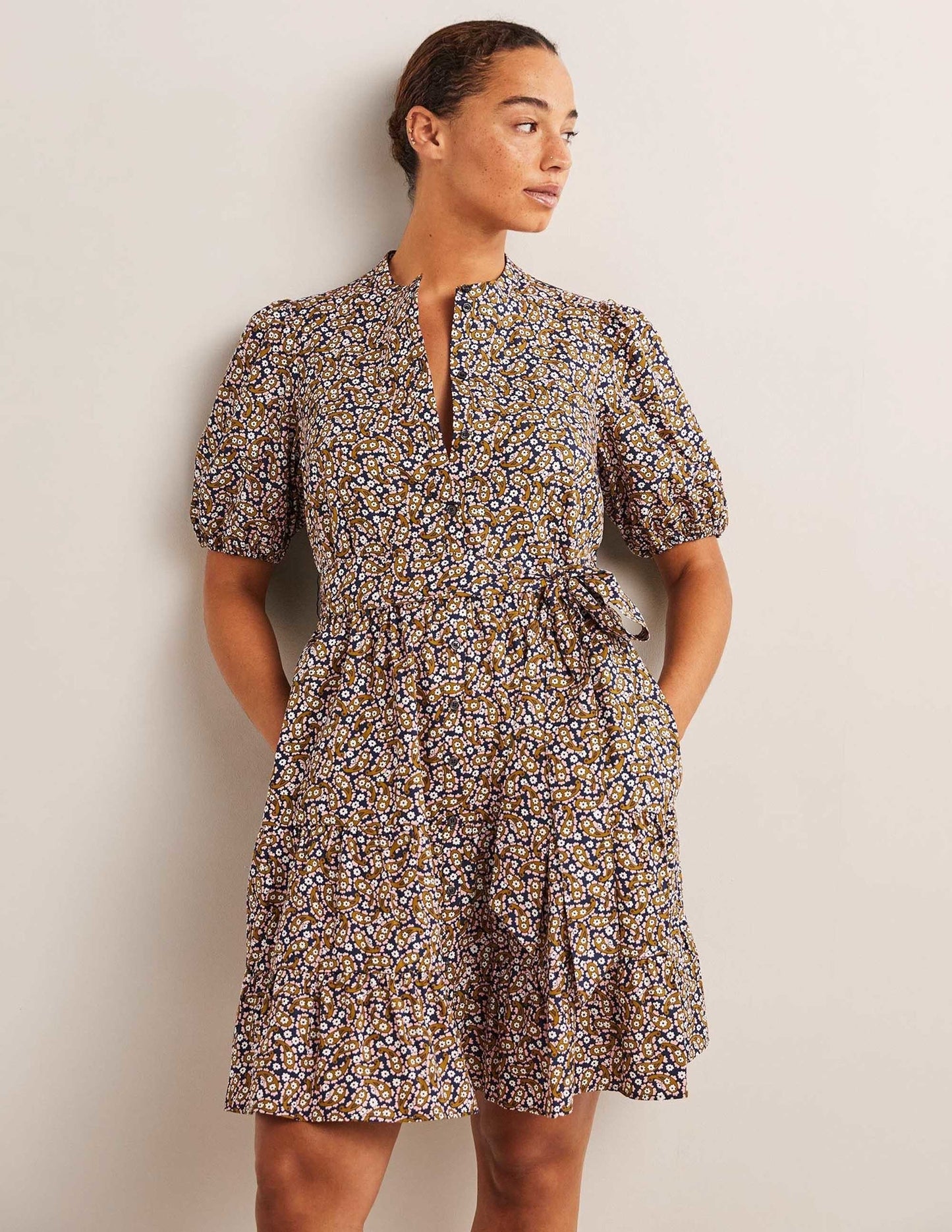 Tiered Shirt Dress-Citronelle, Petal Paisley